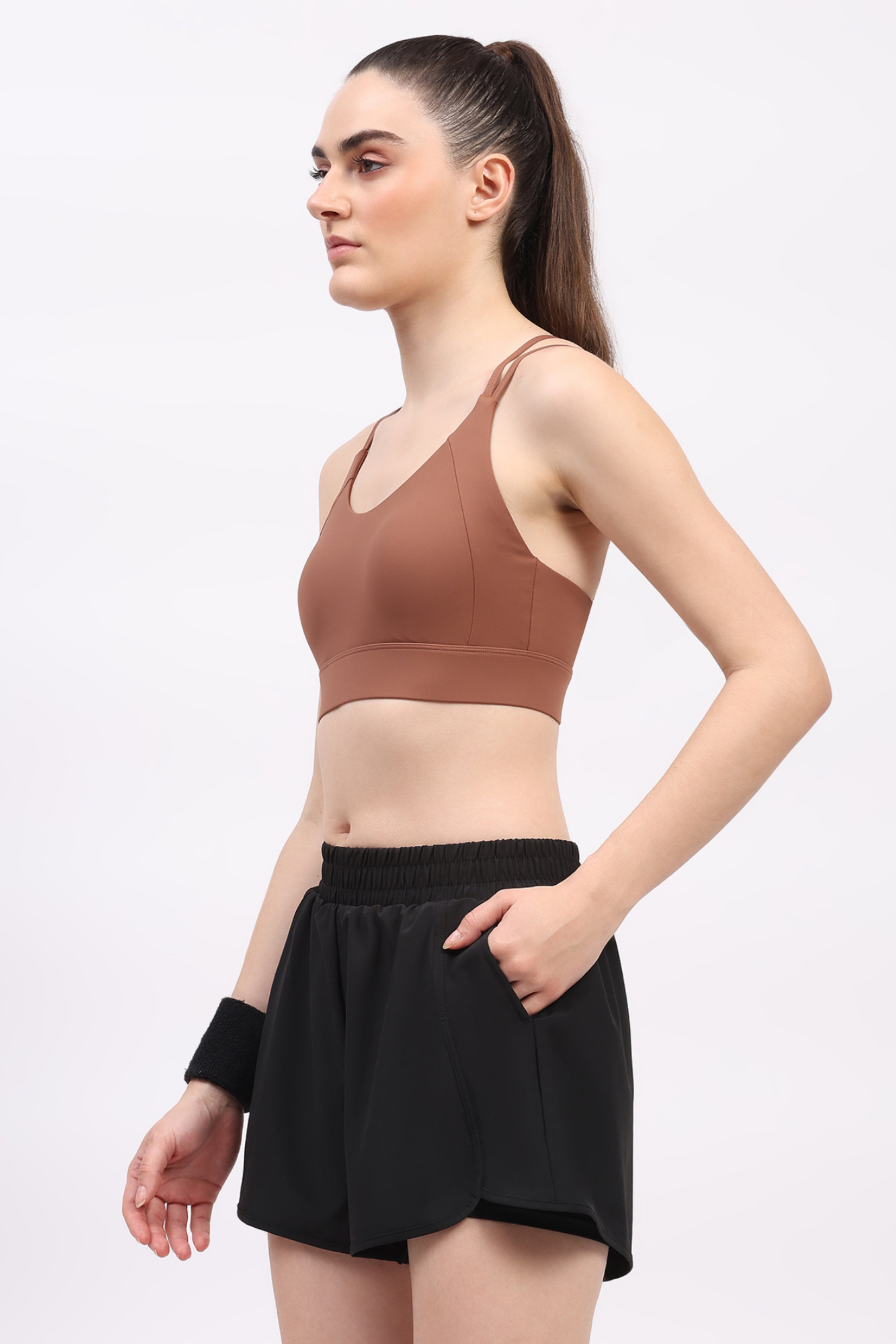 Brown Criss-Cross Back Sports Bra