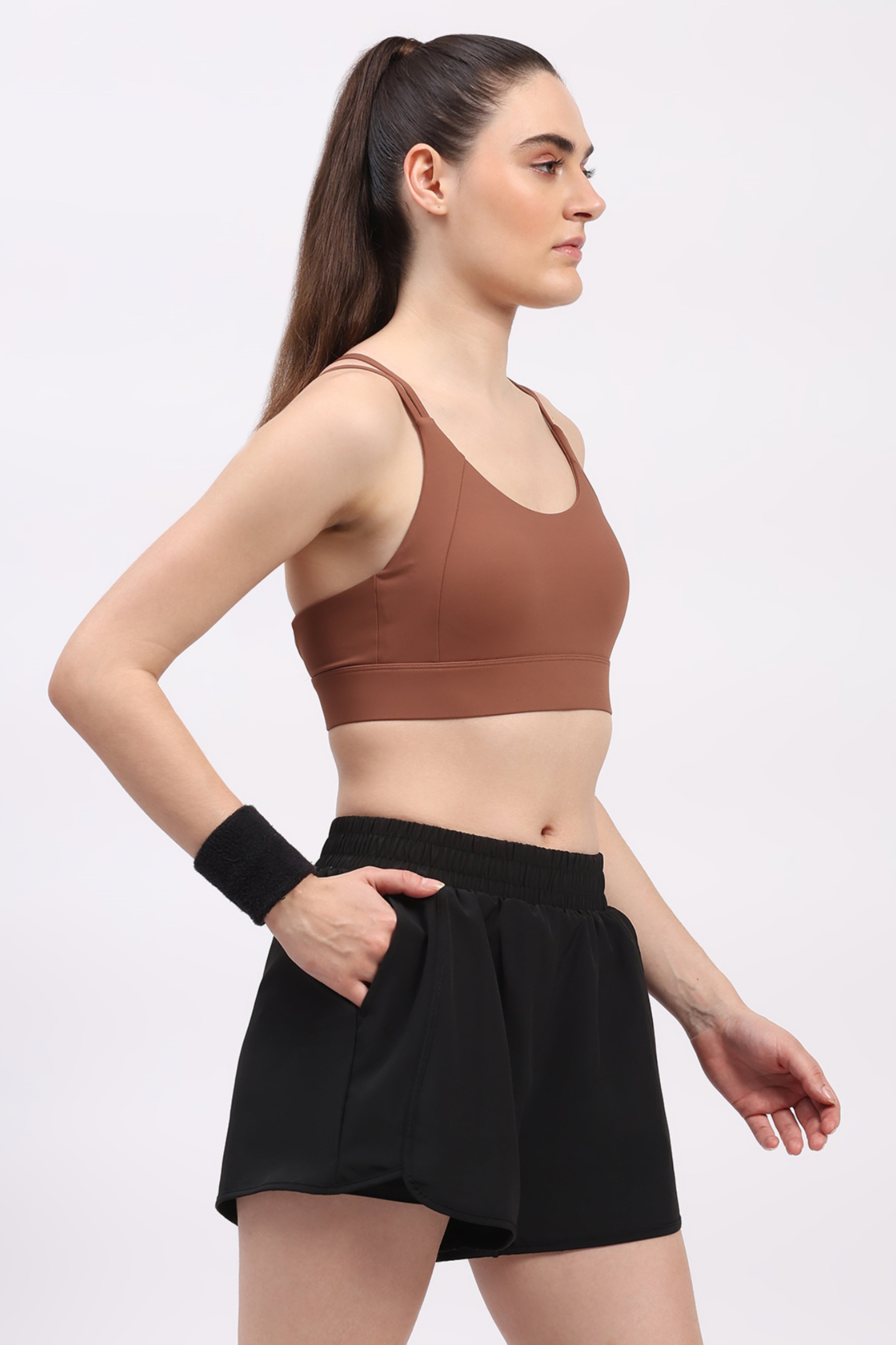 Brown Criss-Cross Back Sports Bra
