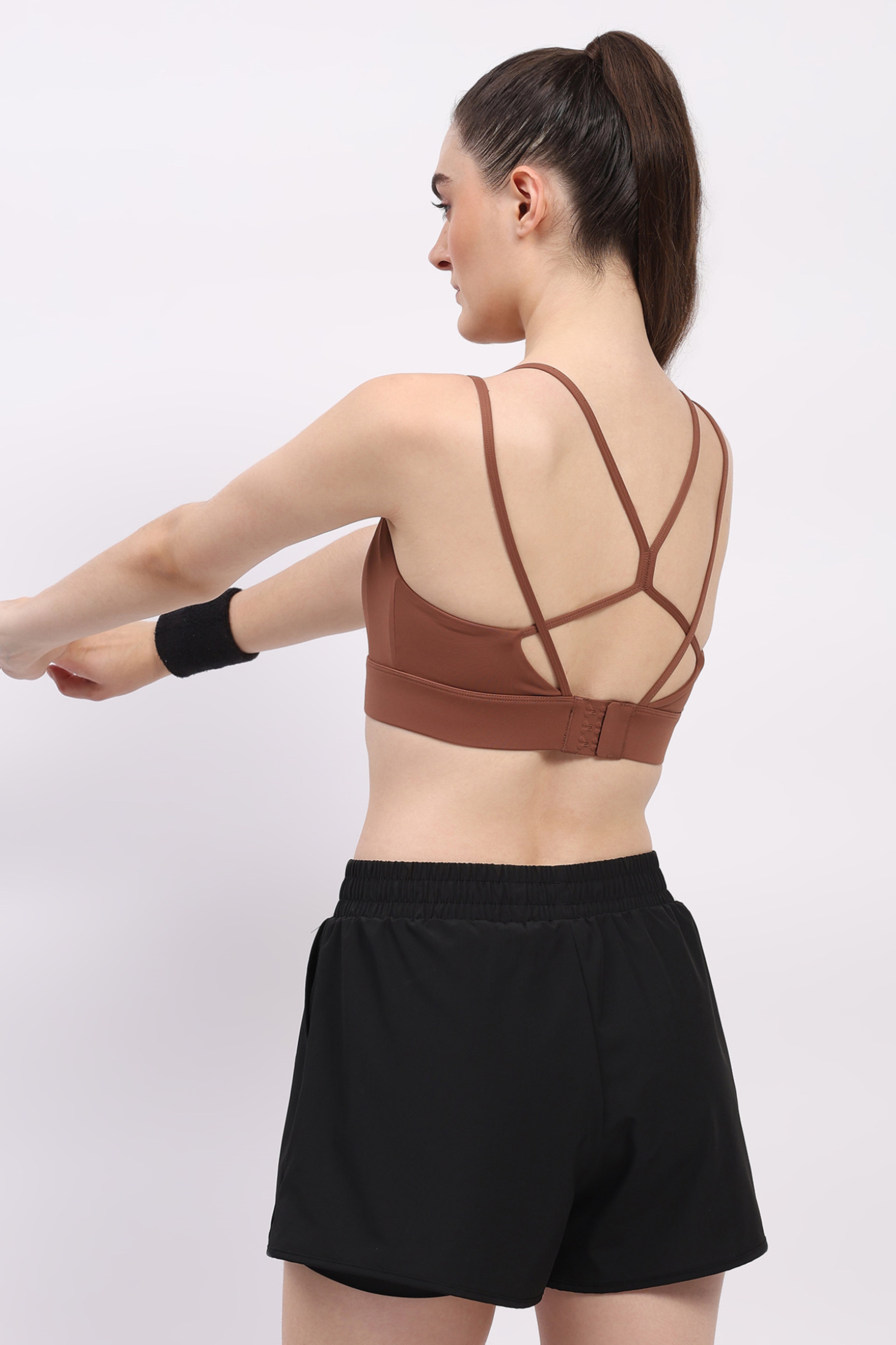 Brown Criss-Cross Back Sports Bra
