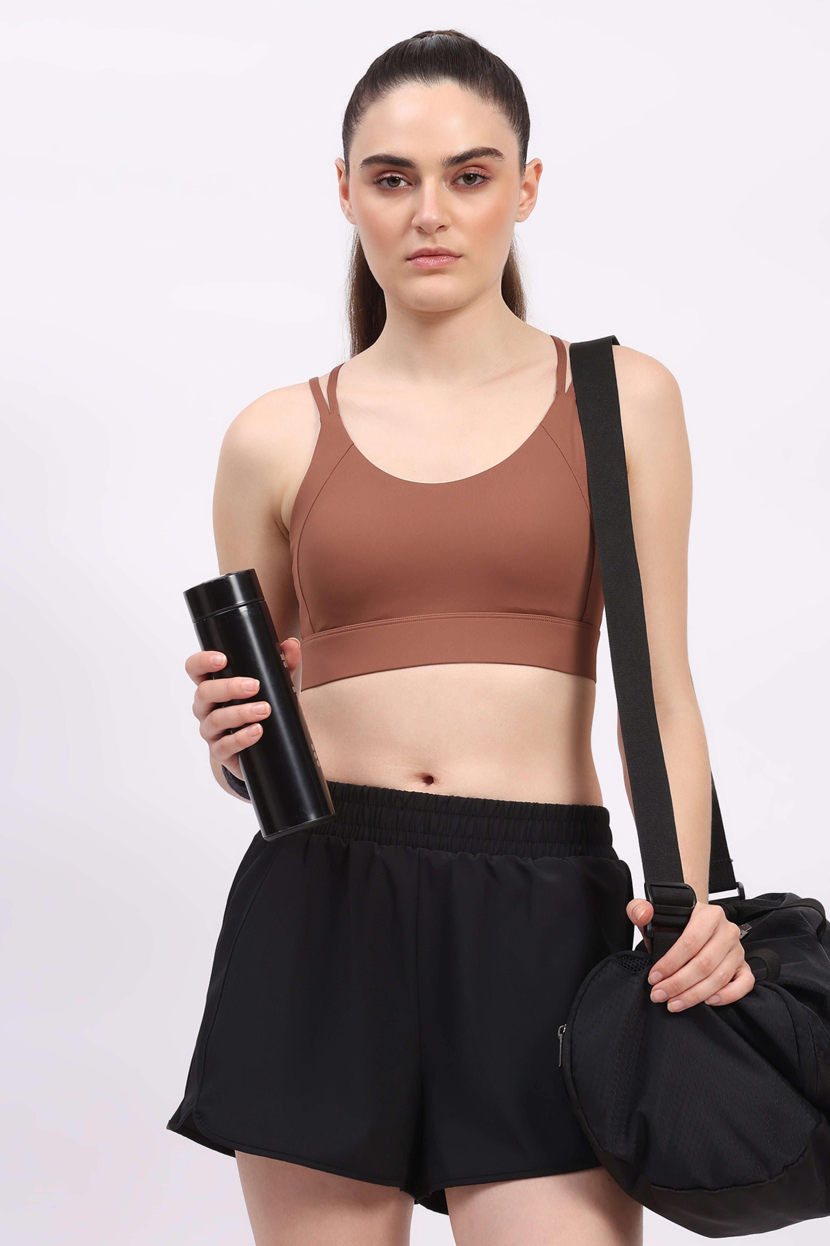 Brown Criss-Cross Back Sports Bra