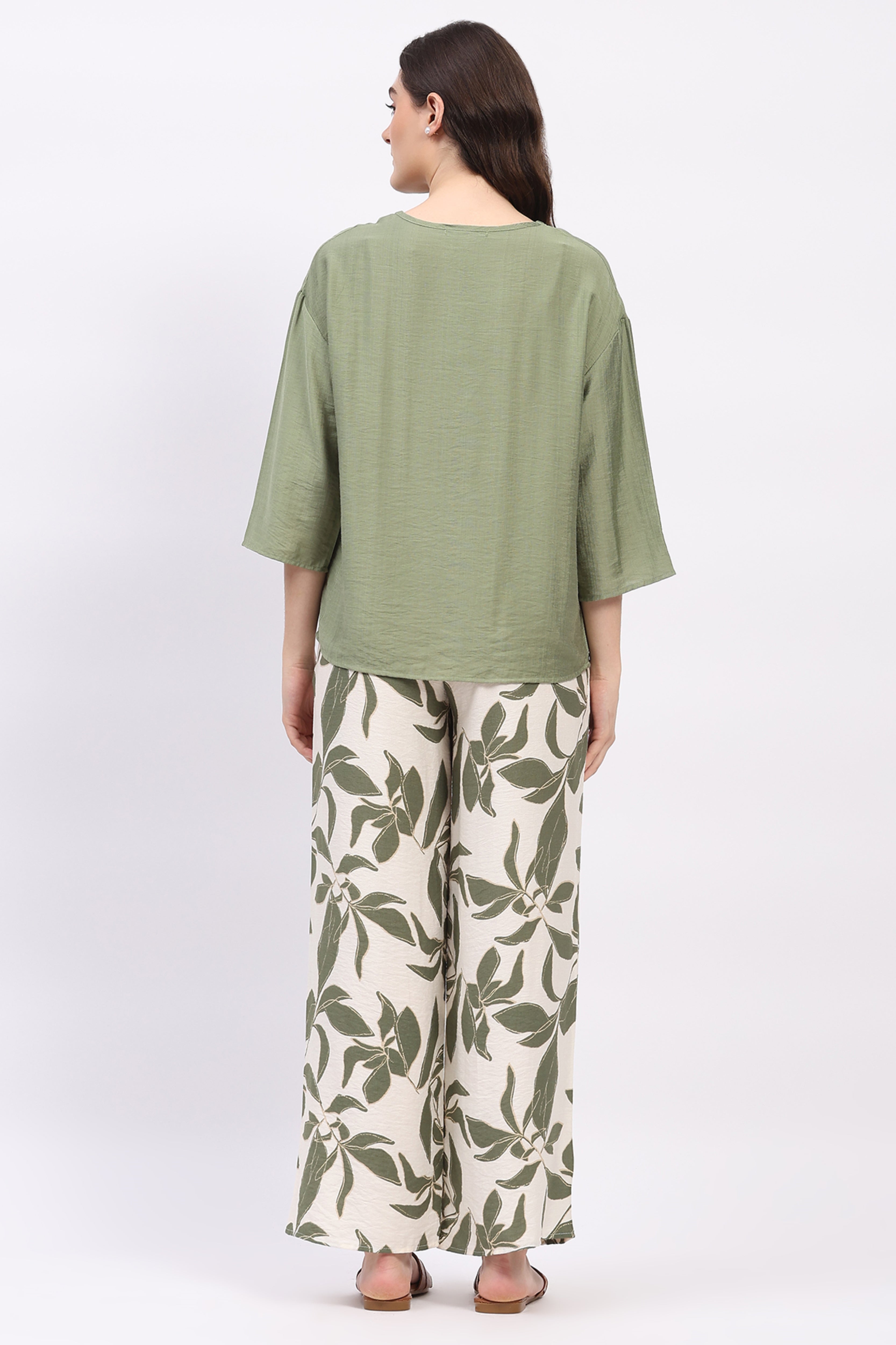 Green Solid Top & Floral Print Lower Set