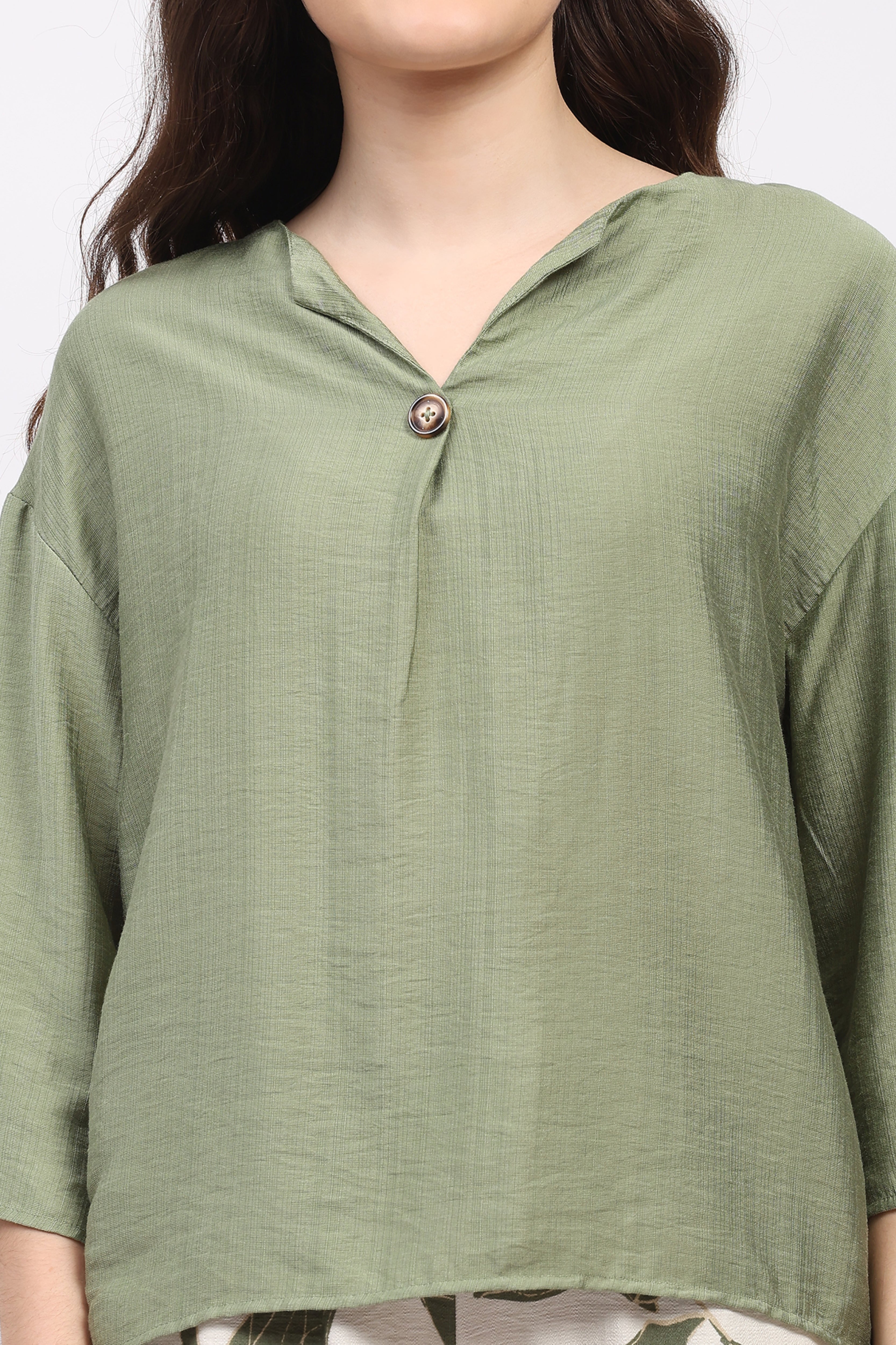 Green Solid Top & Floral Print Lower Set