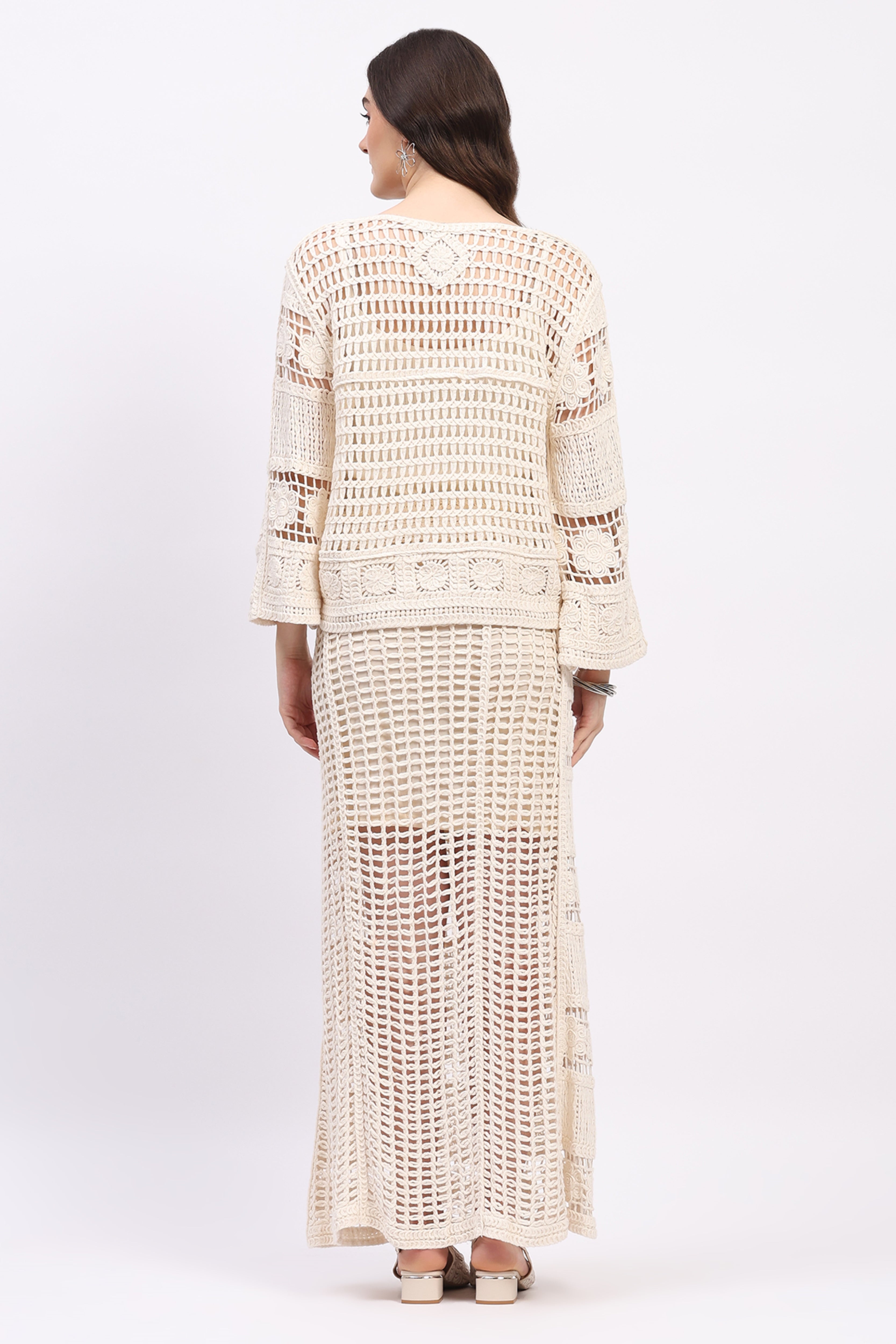 Off-White Crochet Top & Maxi Skirt Set