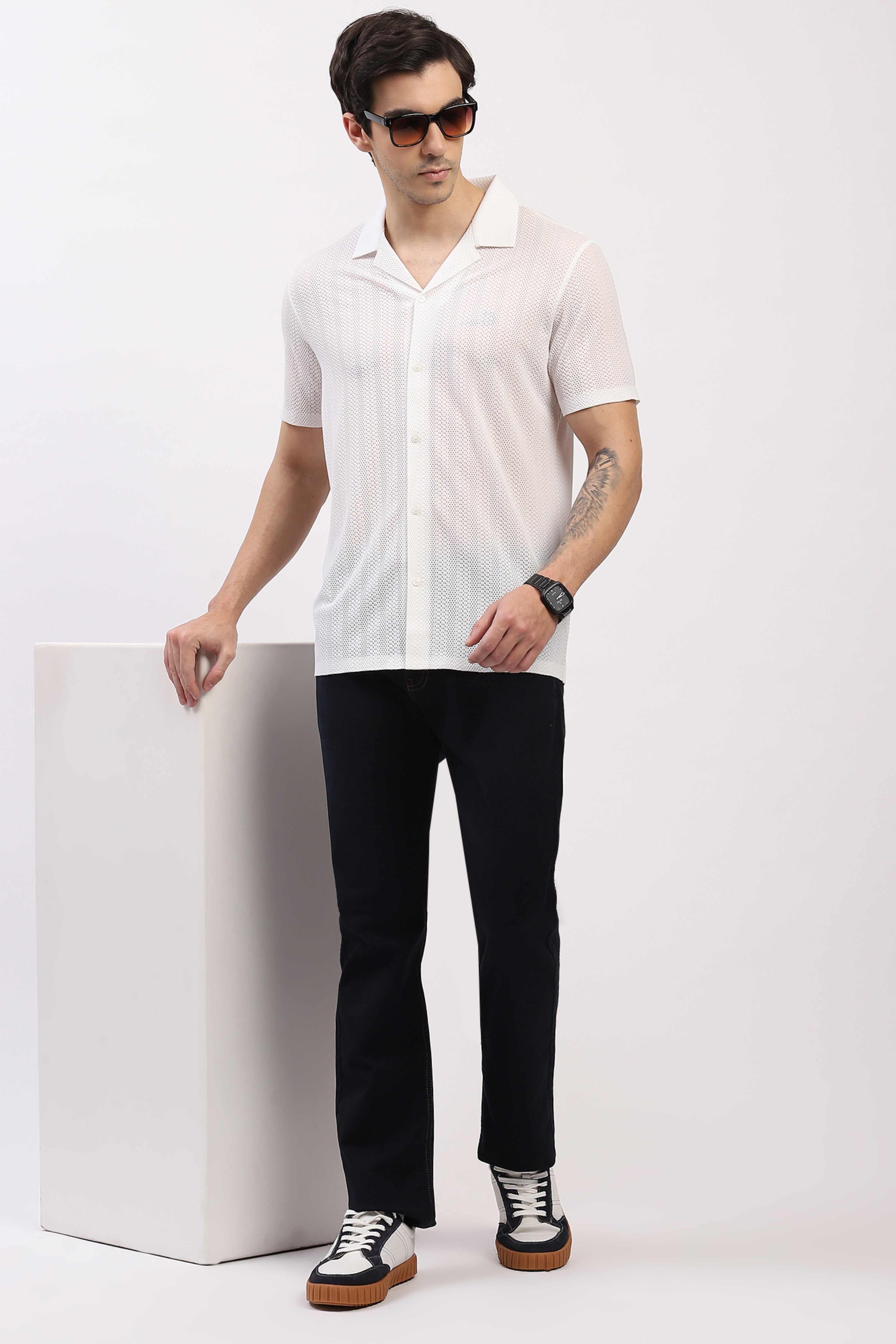 Off-White Textured Cuban Collar Shirt