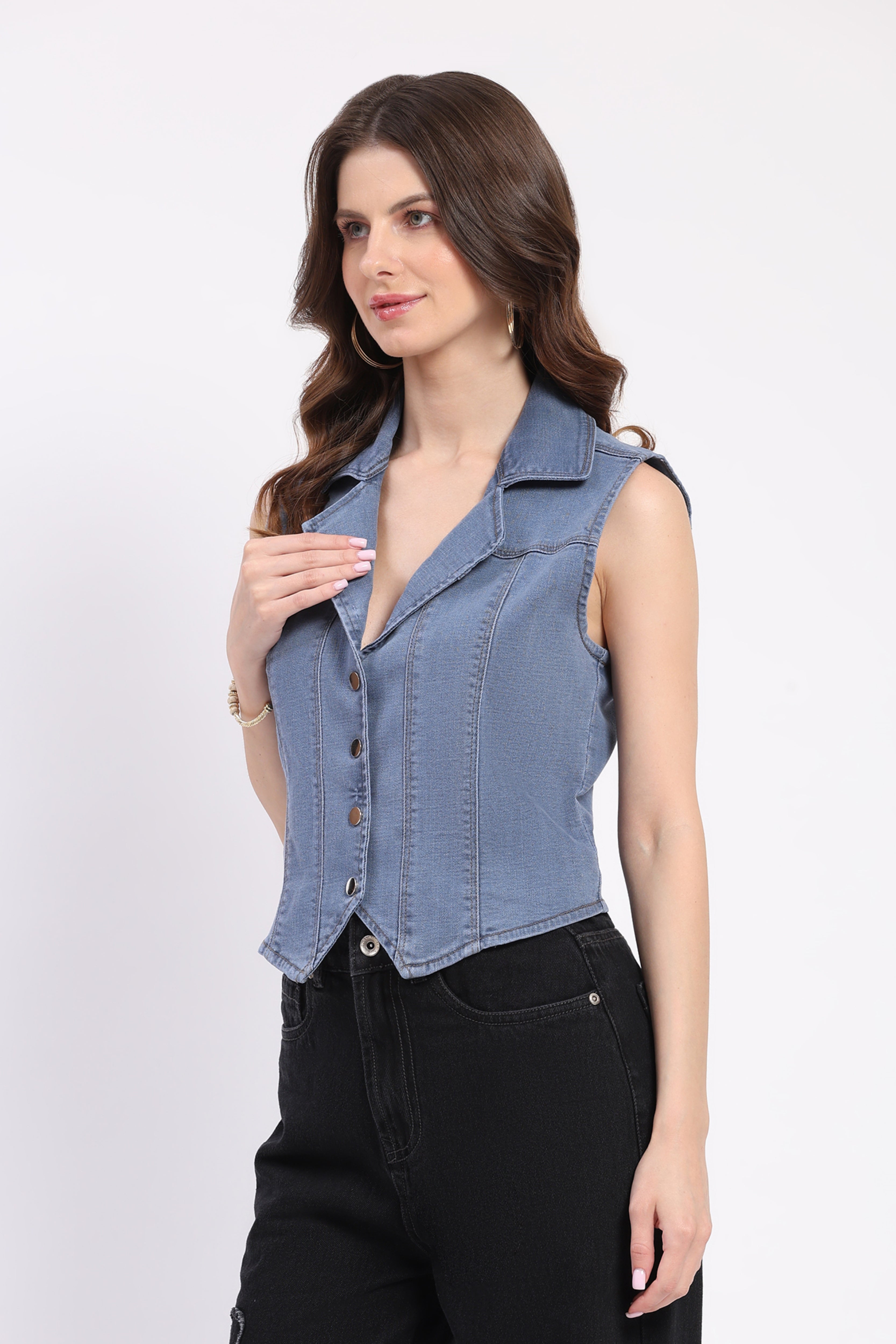 Mid Blue Denim Waistcoat