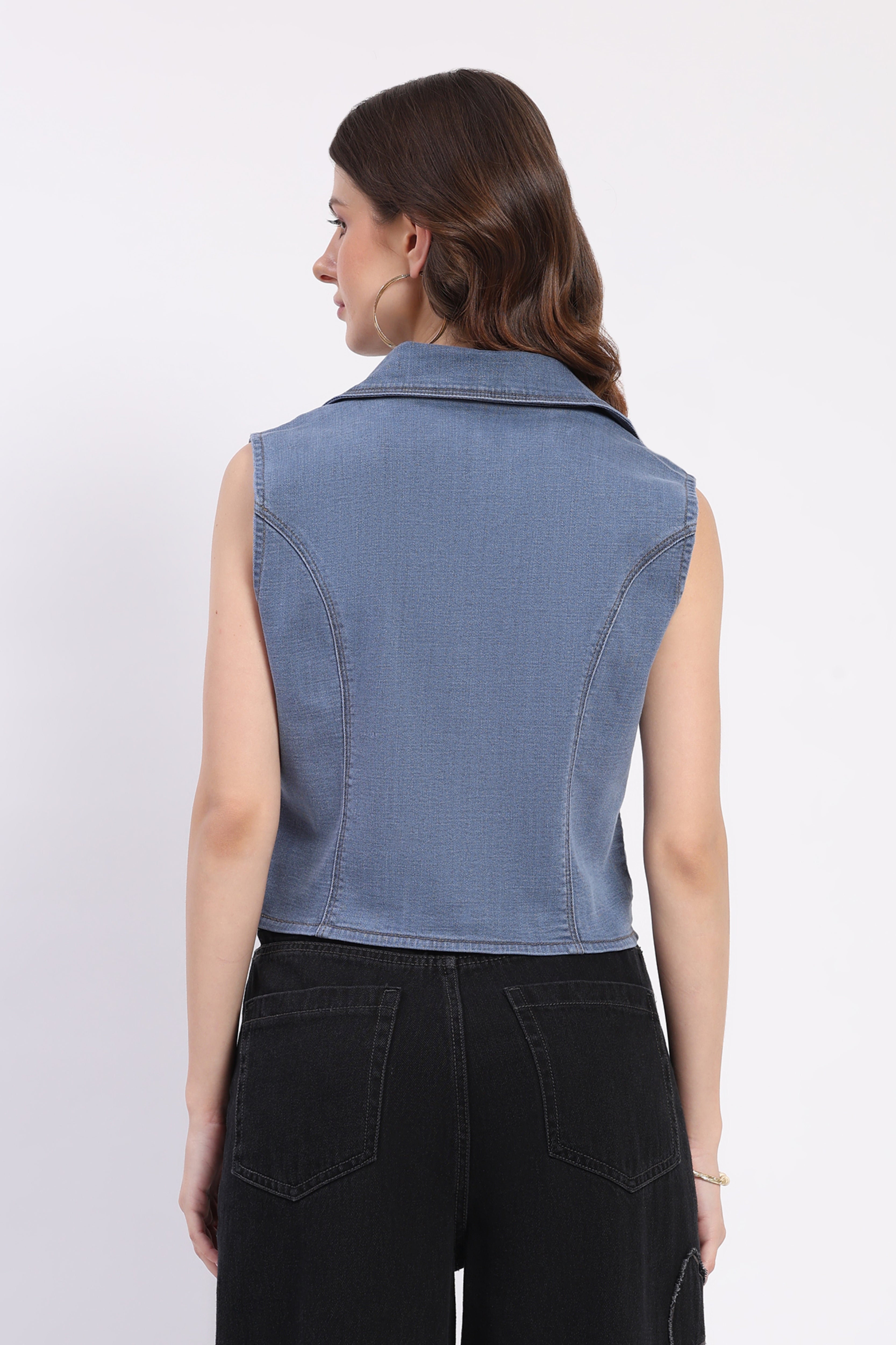Mid Blue Denim Waistcoat