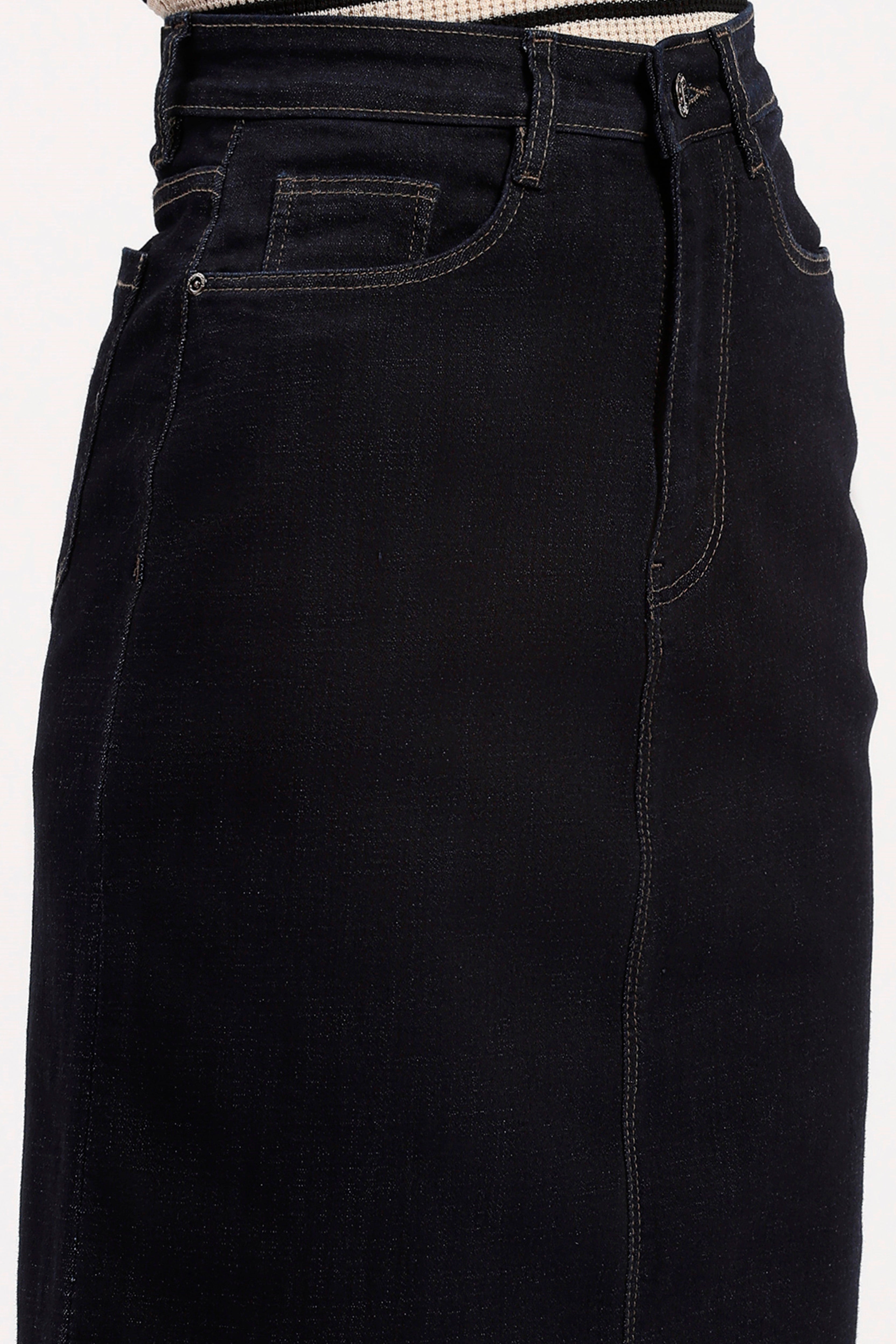 Navy Blue Midi Denim Skirt