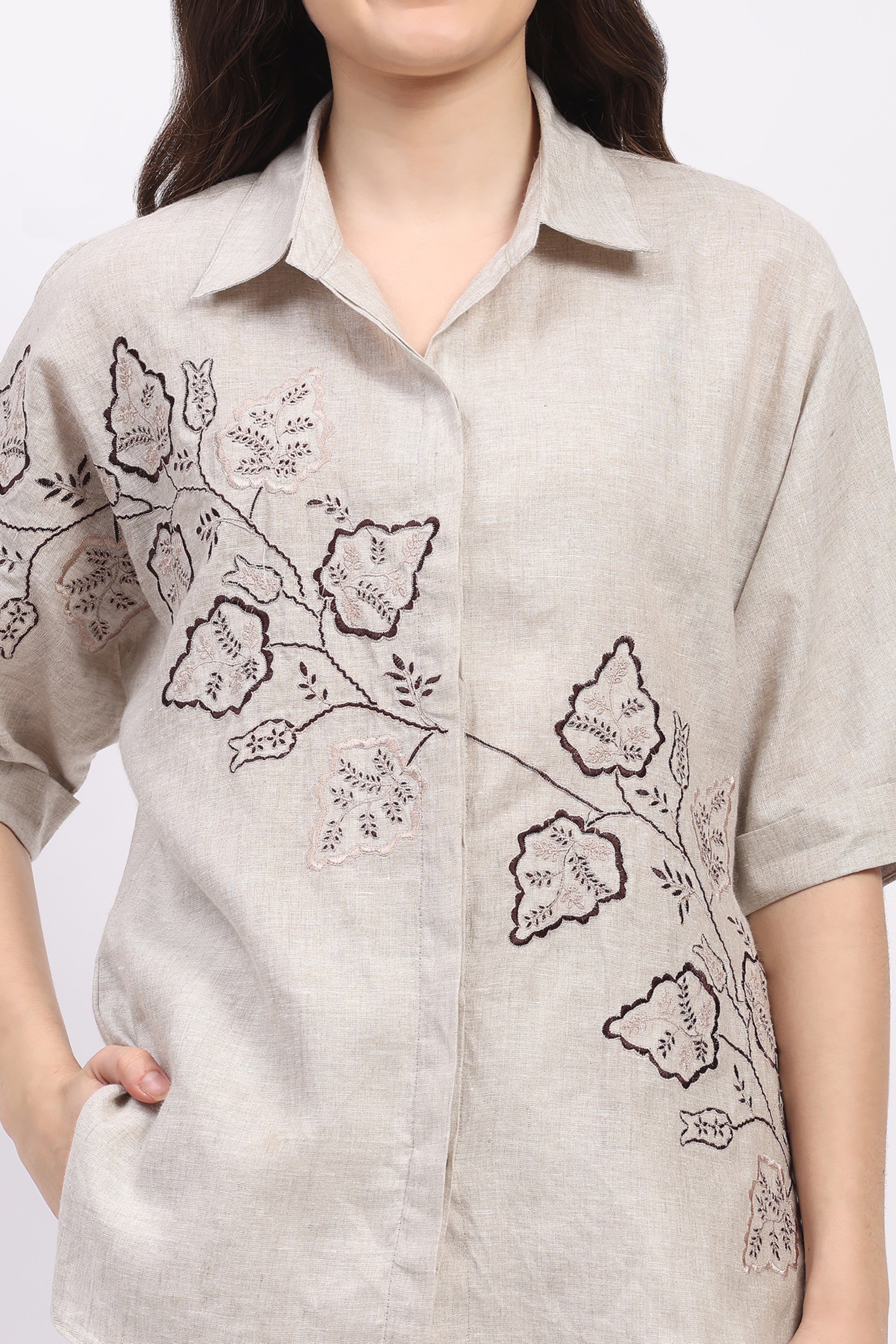 Off-White Embroidered Linen Top