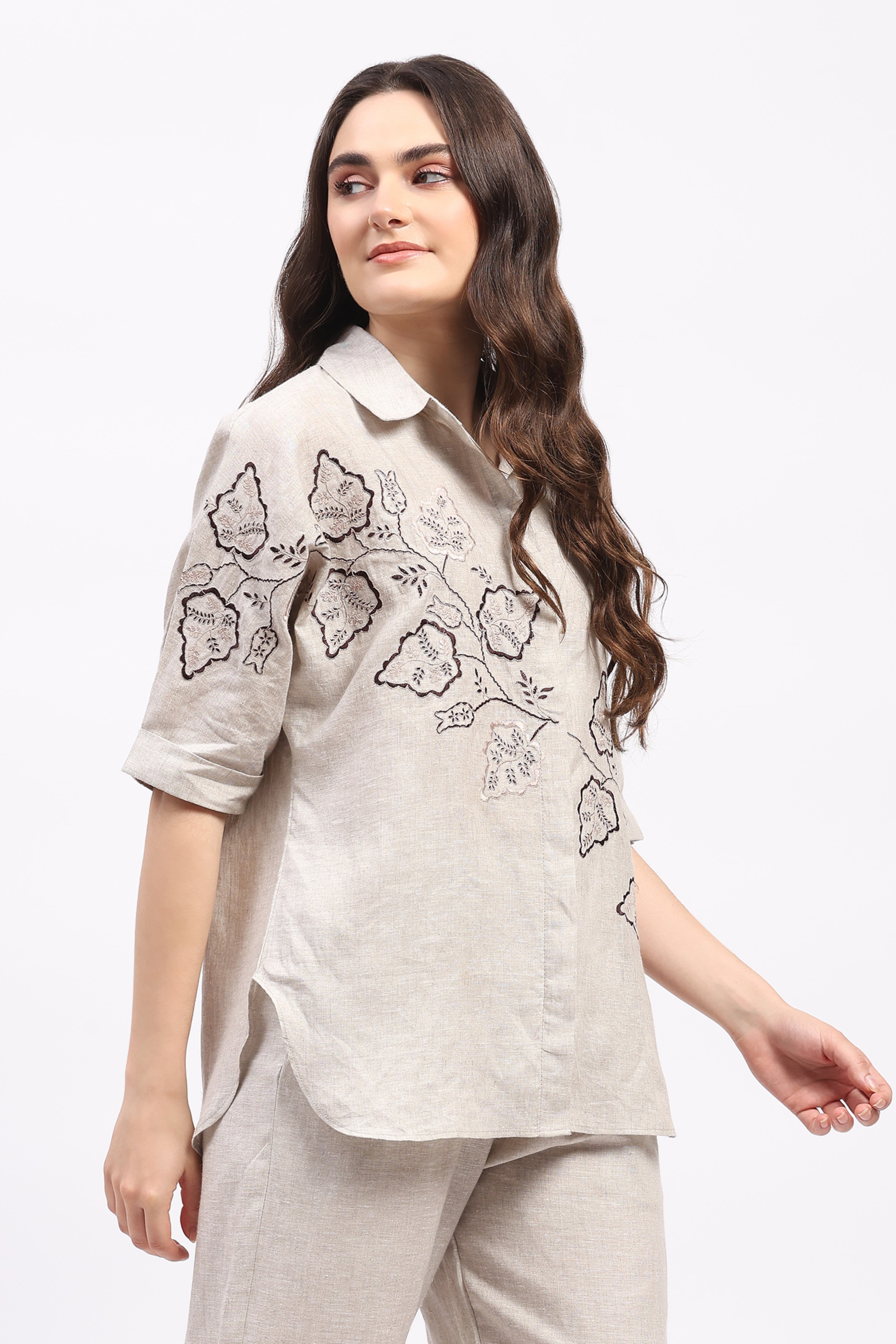 Off-White Embroidered Linen Top