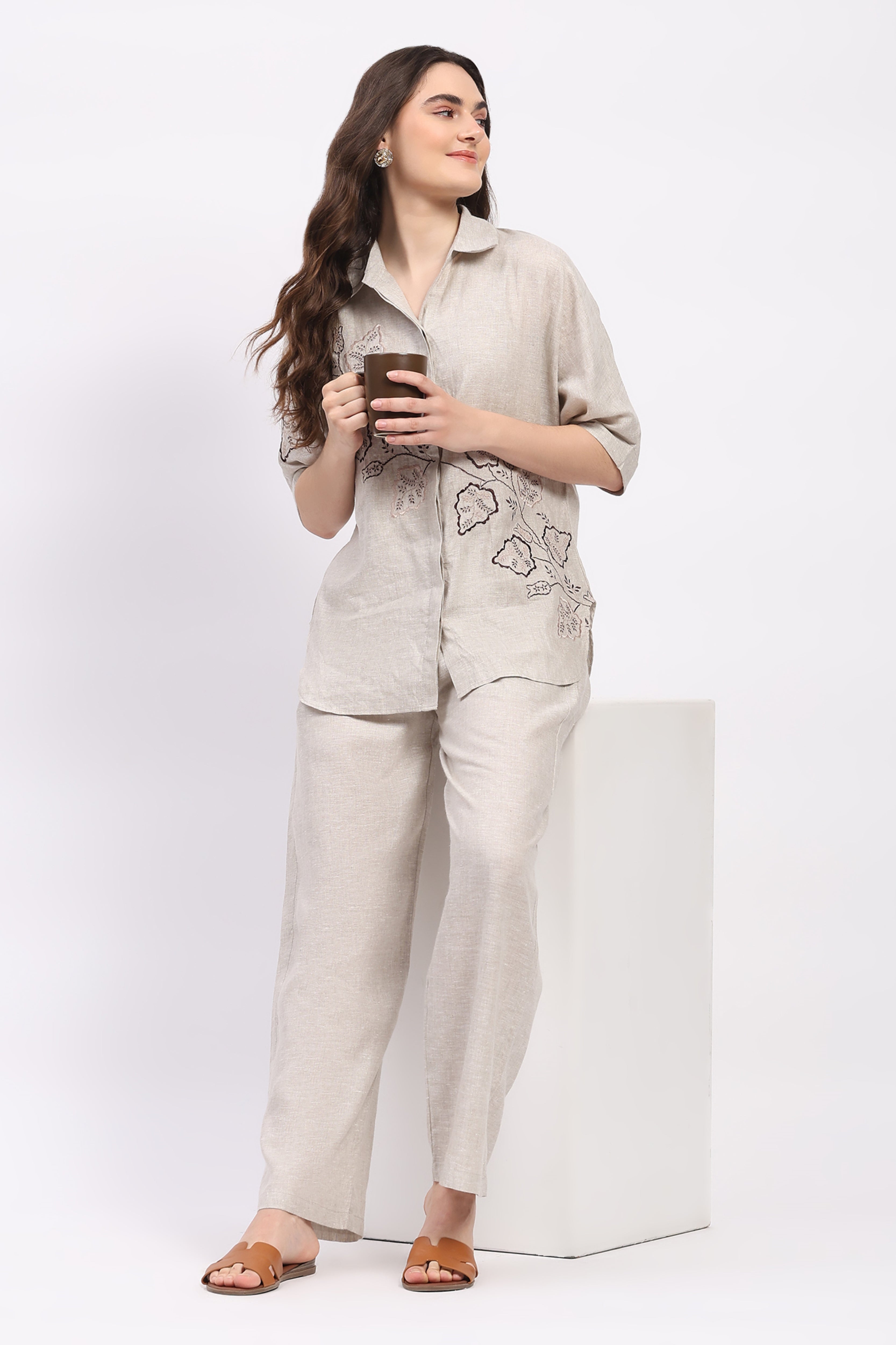 Off-White Embroidered Linen Top