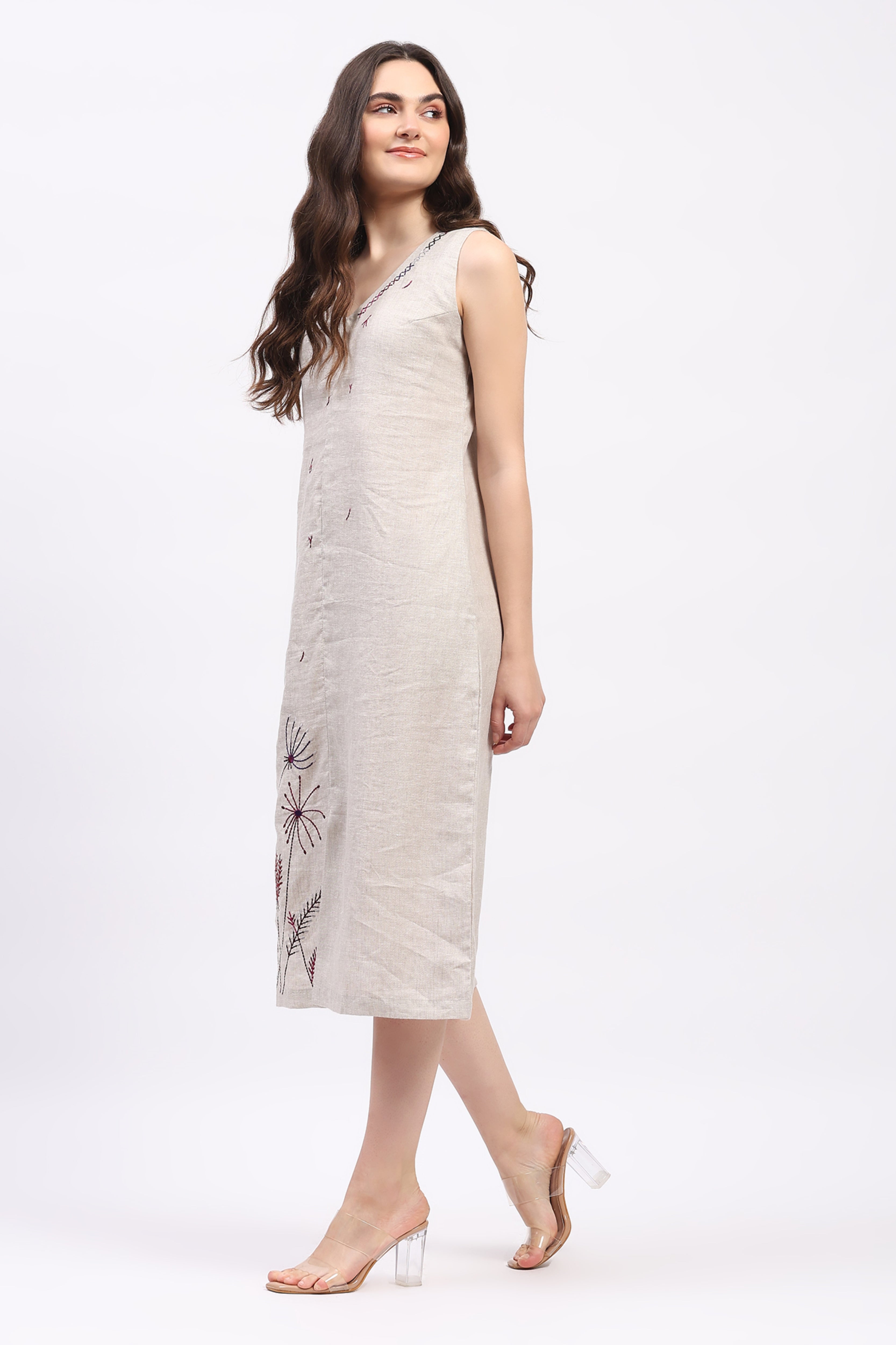 Off-White Embroidered Linen Dress