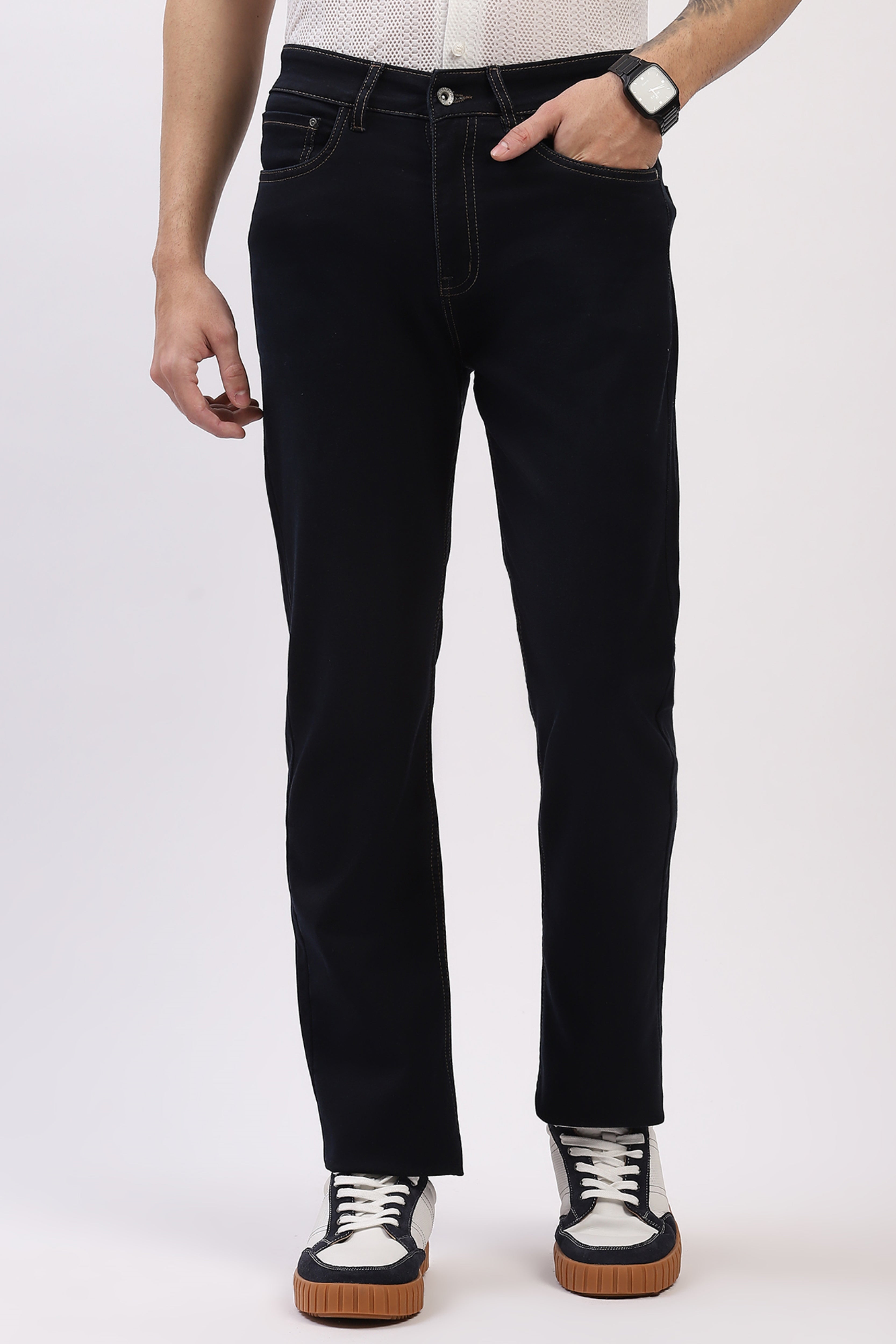 Classic Navy Straight Fit Stretch Jeans