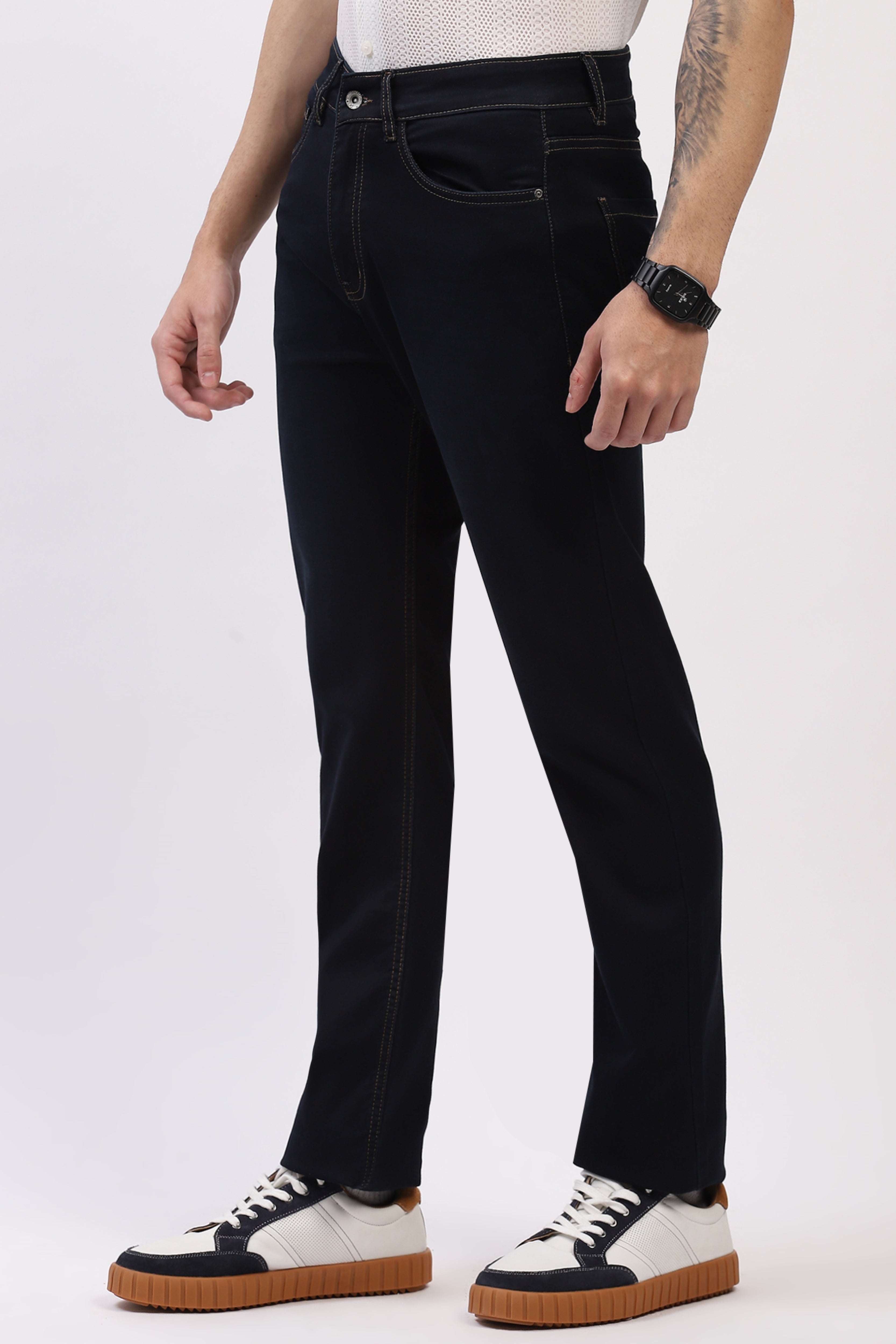 Classic Navy Straight Fit Stretch Jeans