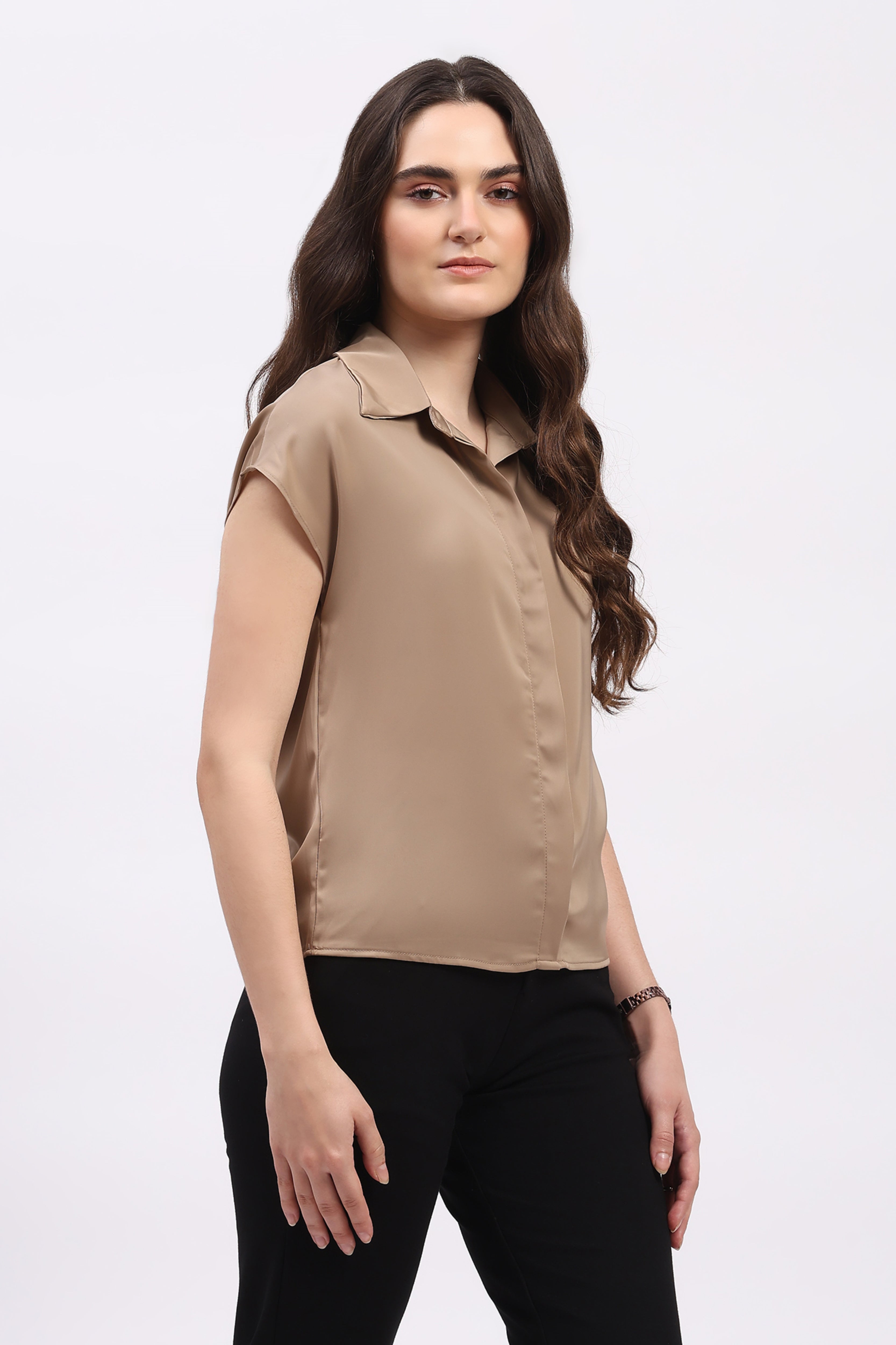 Brown Satin Blend Shirt