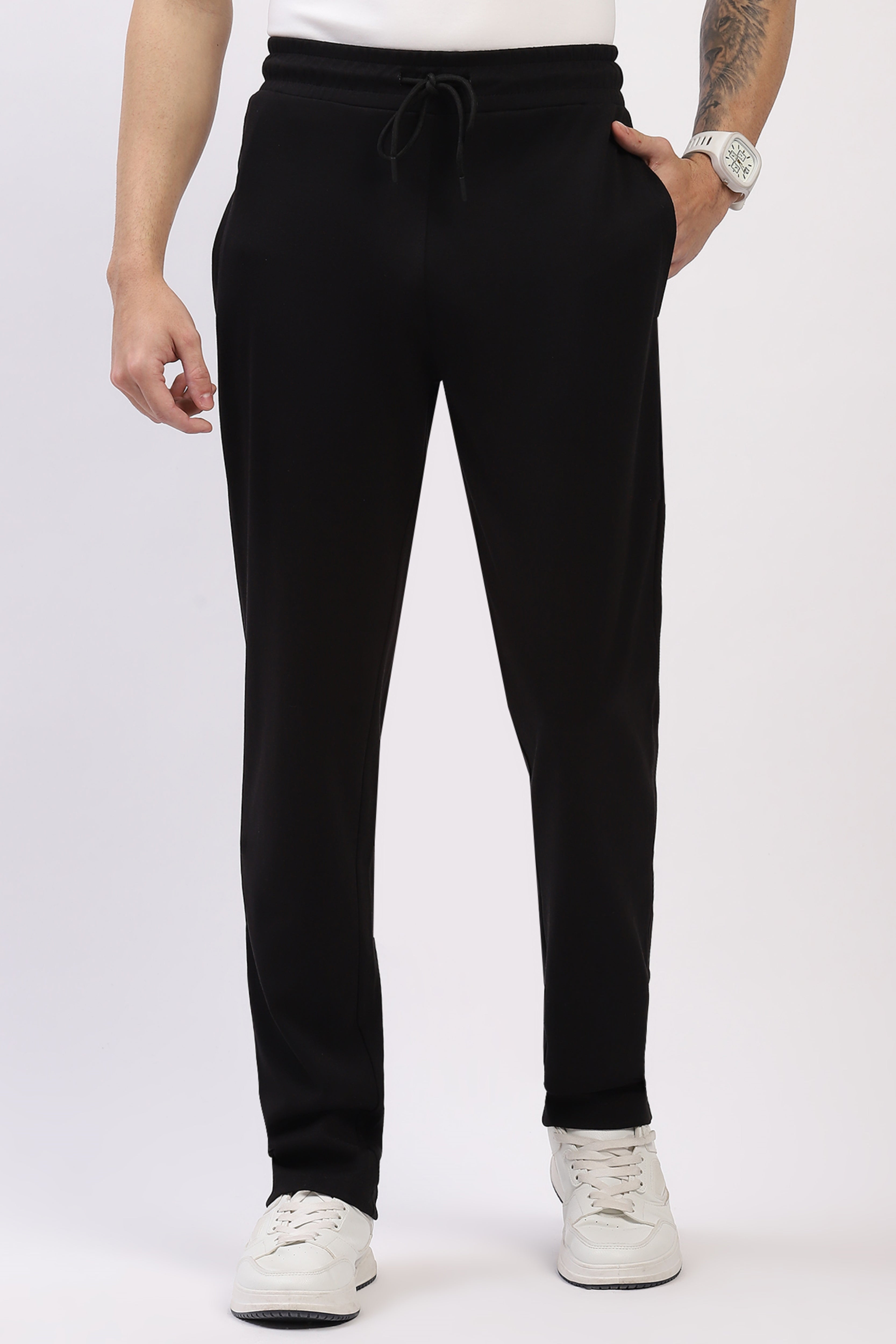 Black Straight Fit Cotton Lower