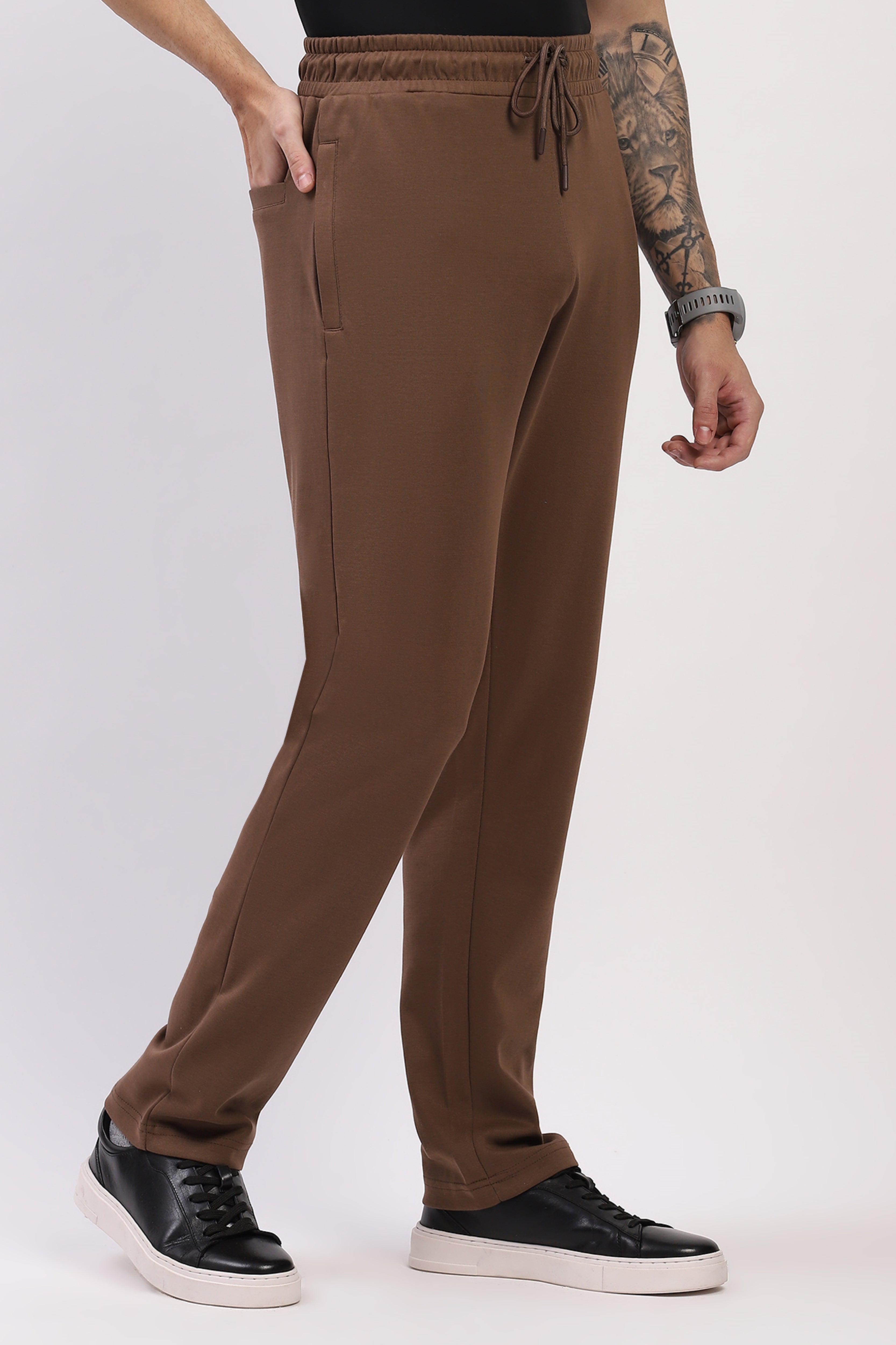 Brown Straight Fit Cotton Lower