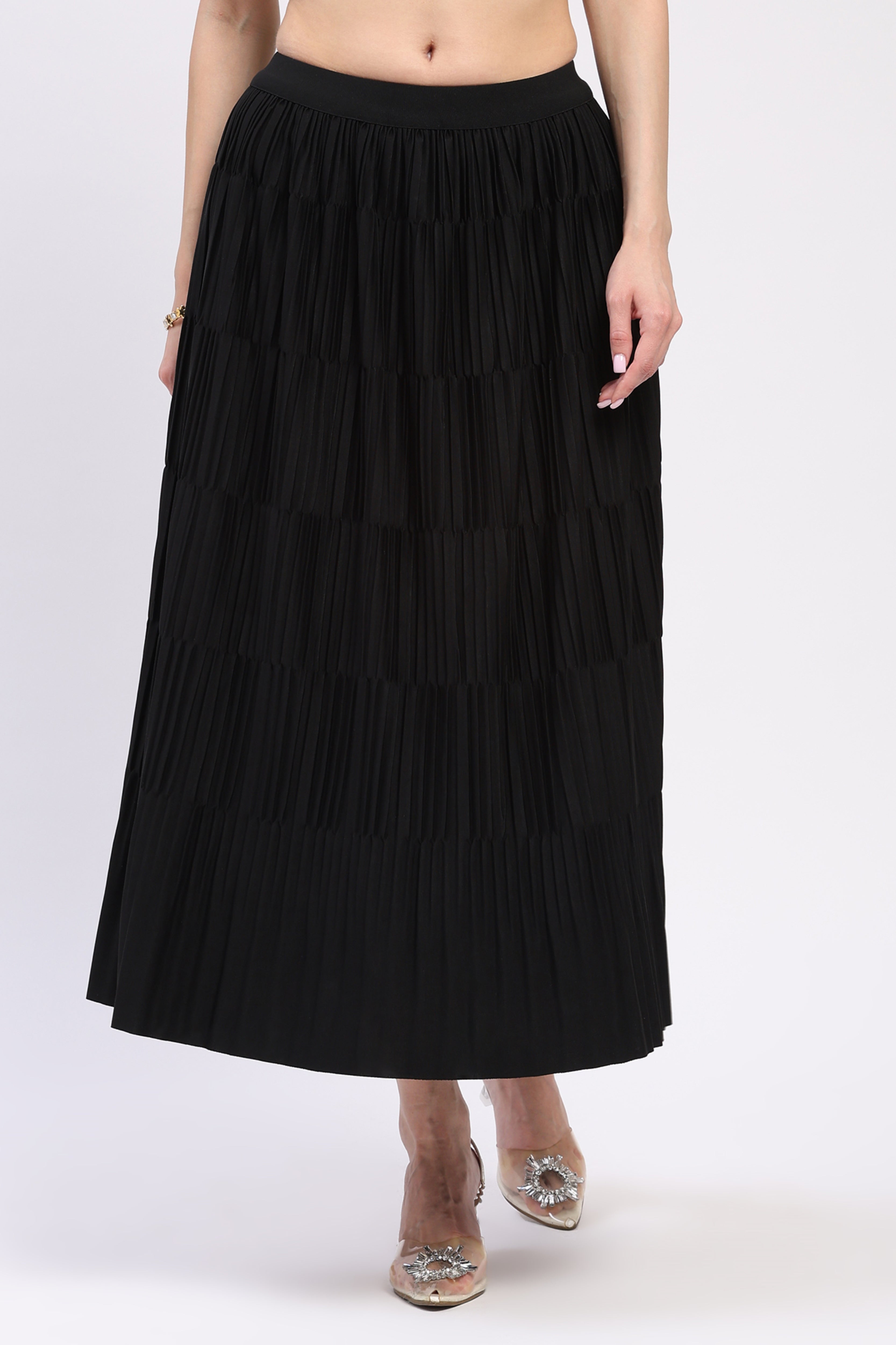 Black Pleated Midi Skirt