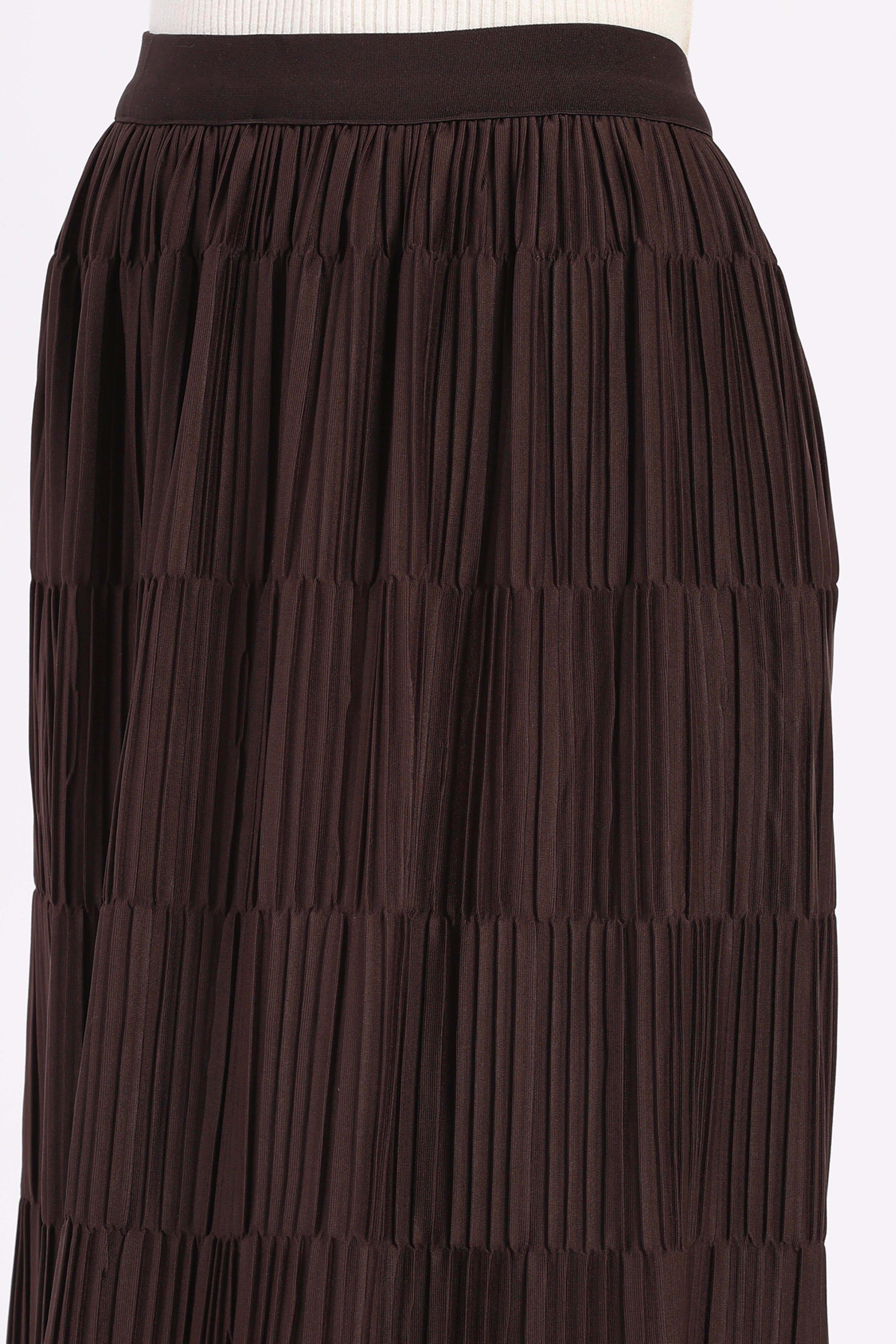 Coffee Brown Pleated Midi Skirt