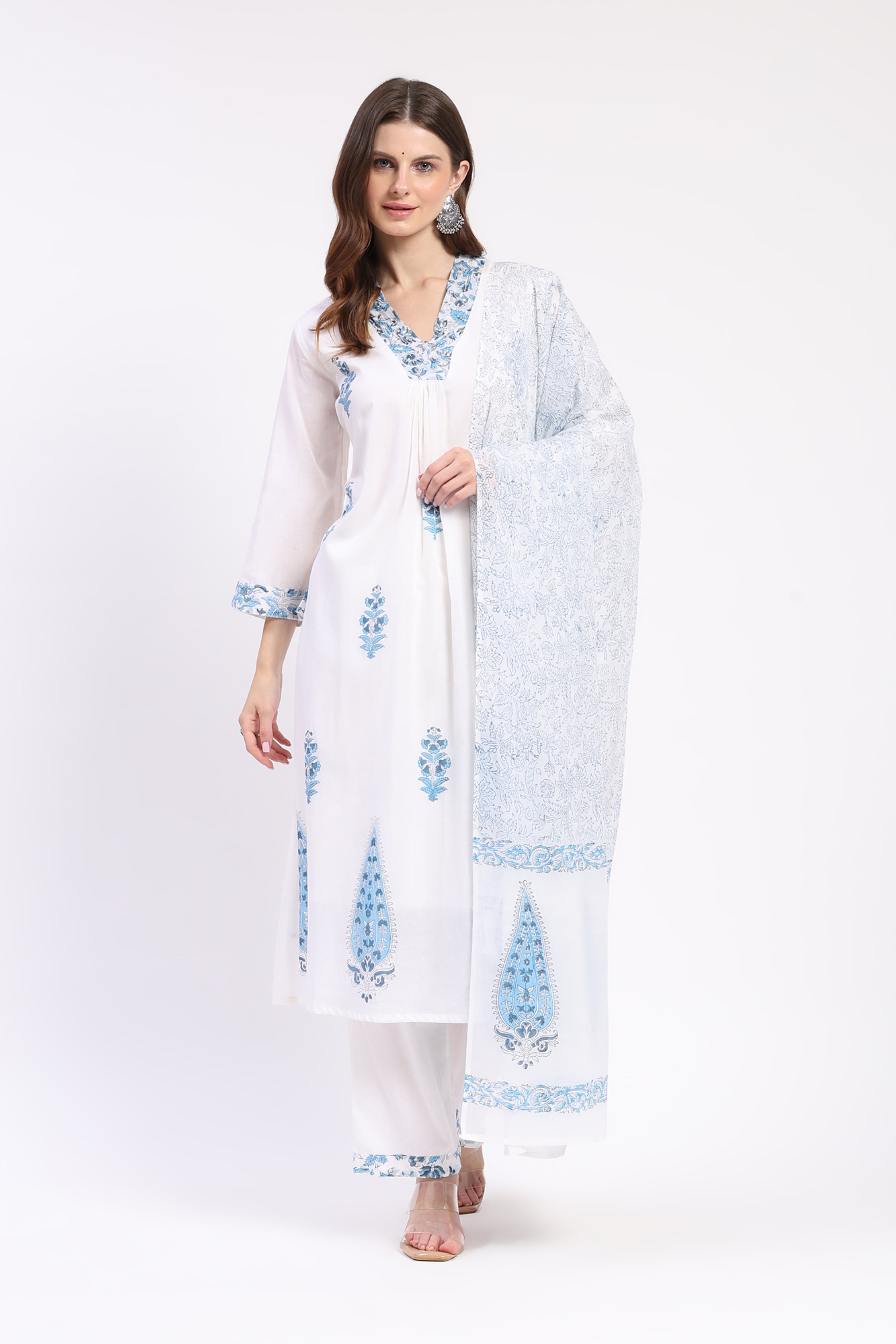 Elegant Summer White Floral Suit Set