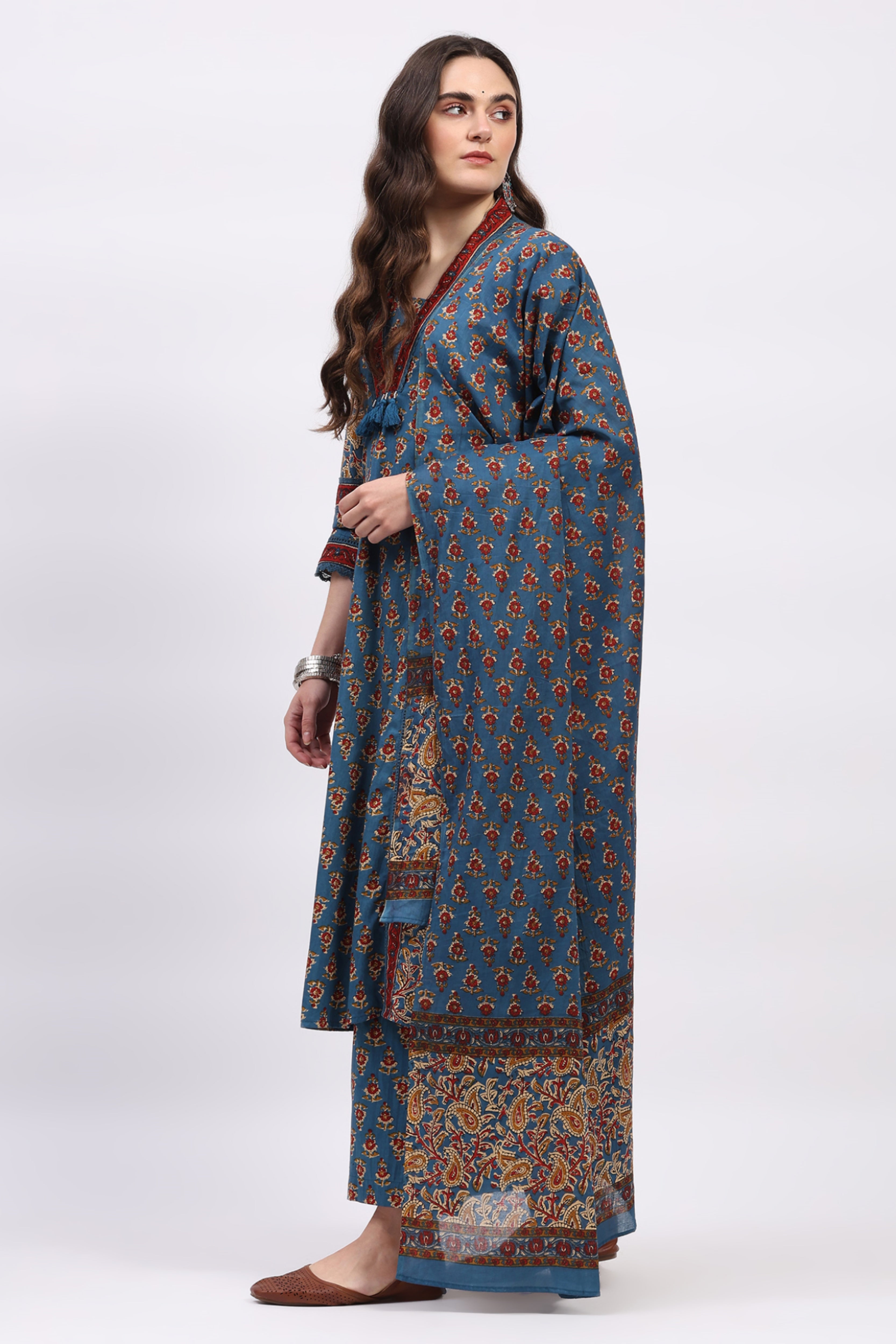 Blue Ethnic Motif Cotton Suit Set