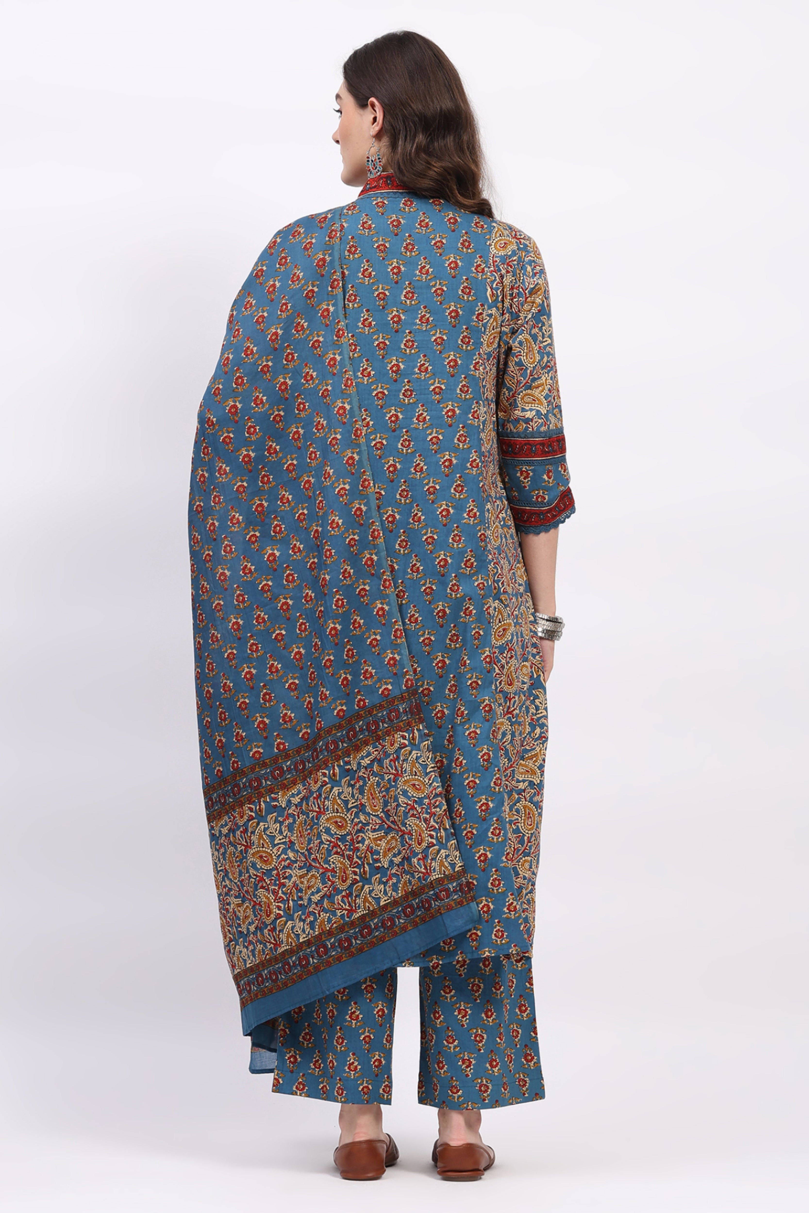 Blue Ethnic Motif Cotton Suit Set