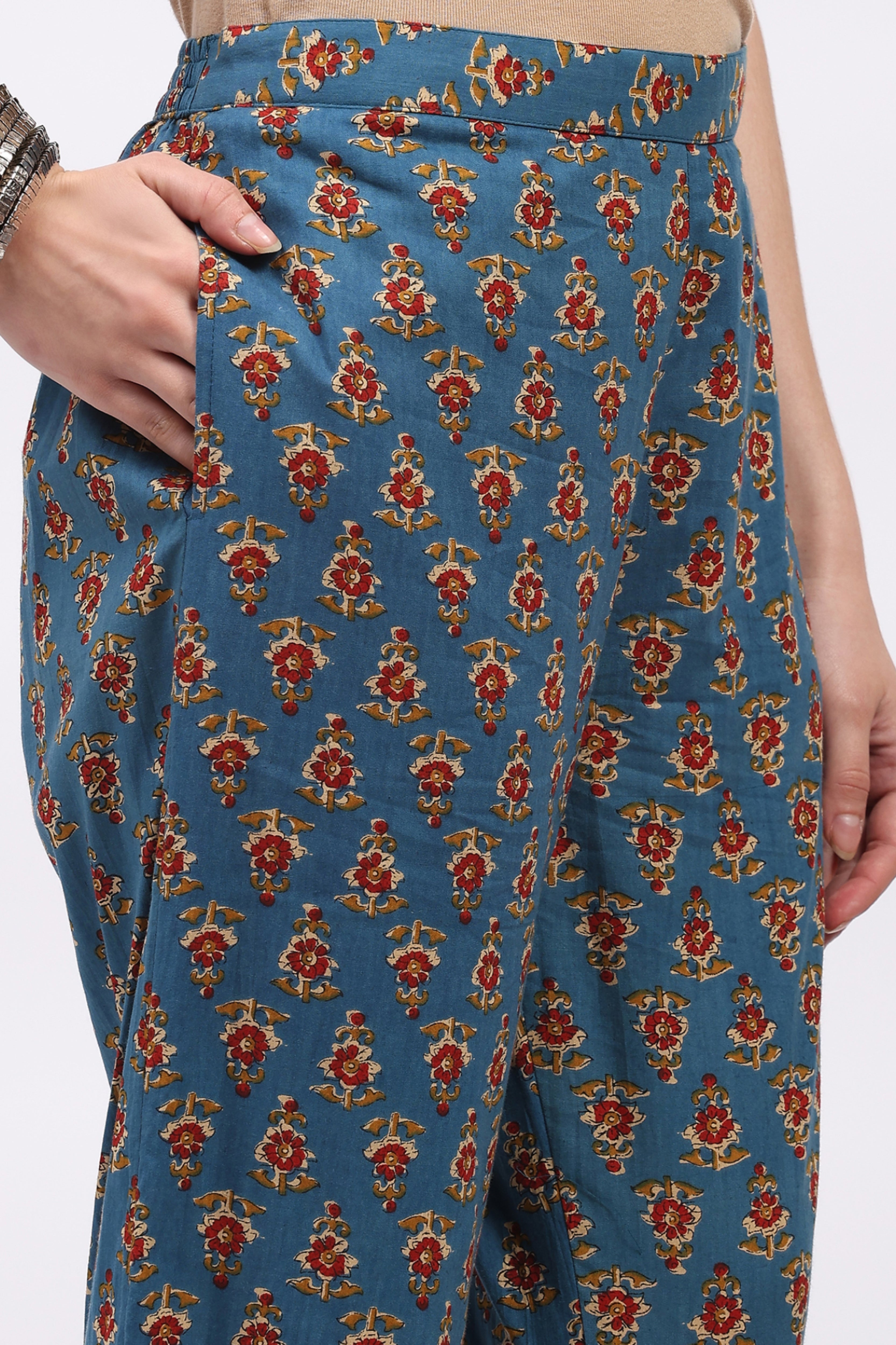 Blue Ethnic Motif Cotton Suit Set