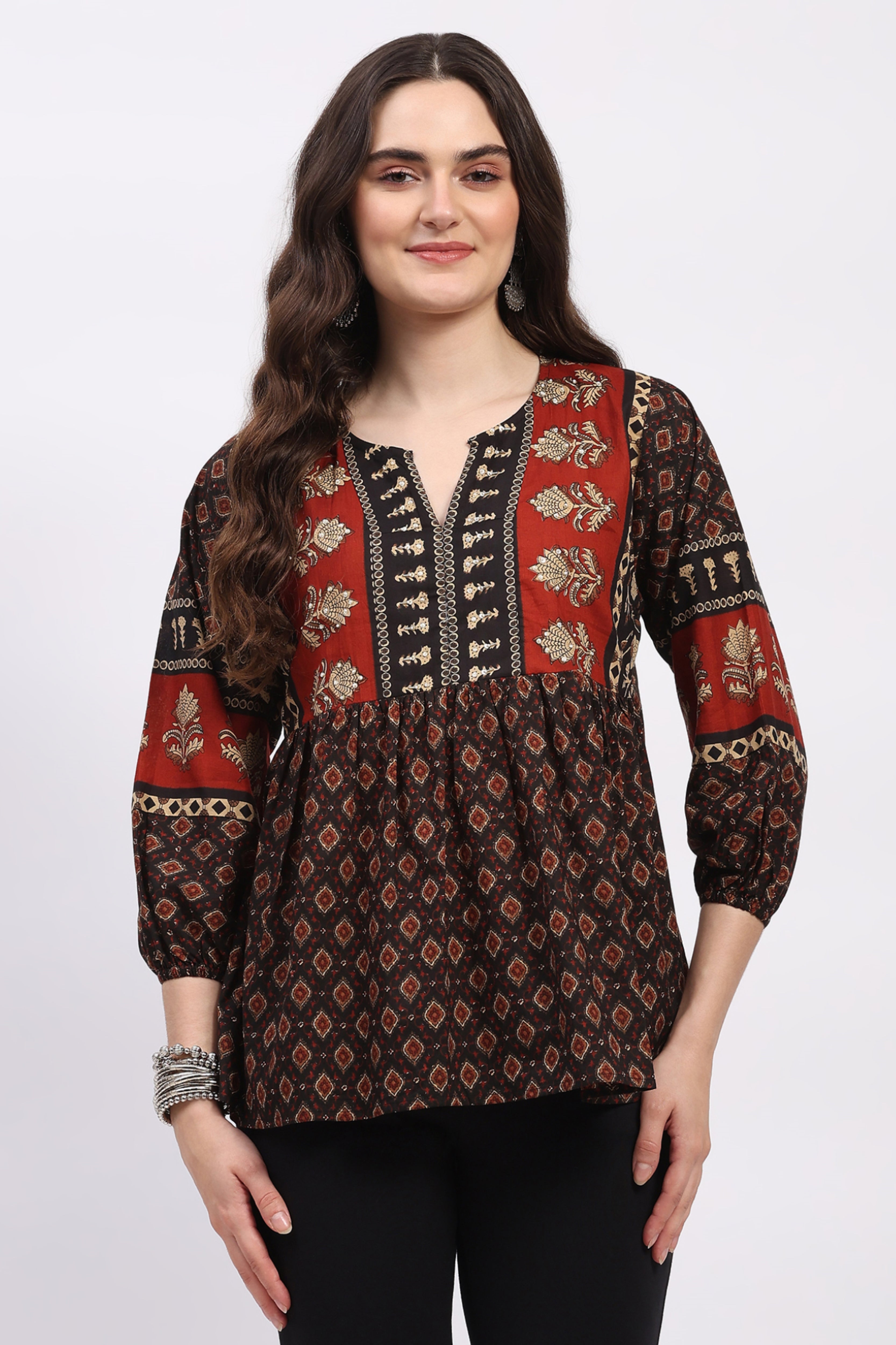 Black Ethnic Motif Cotton Tunic