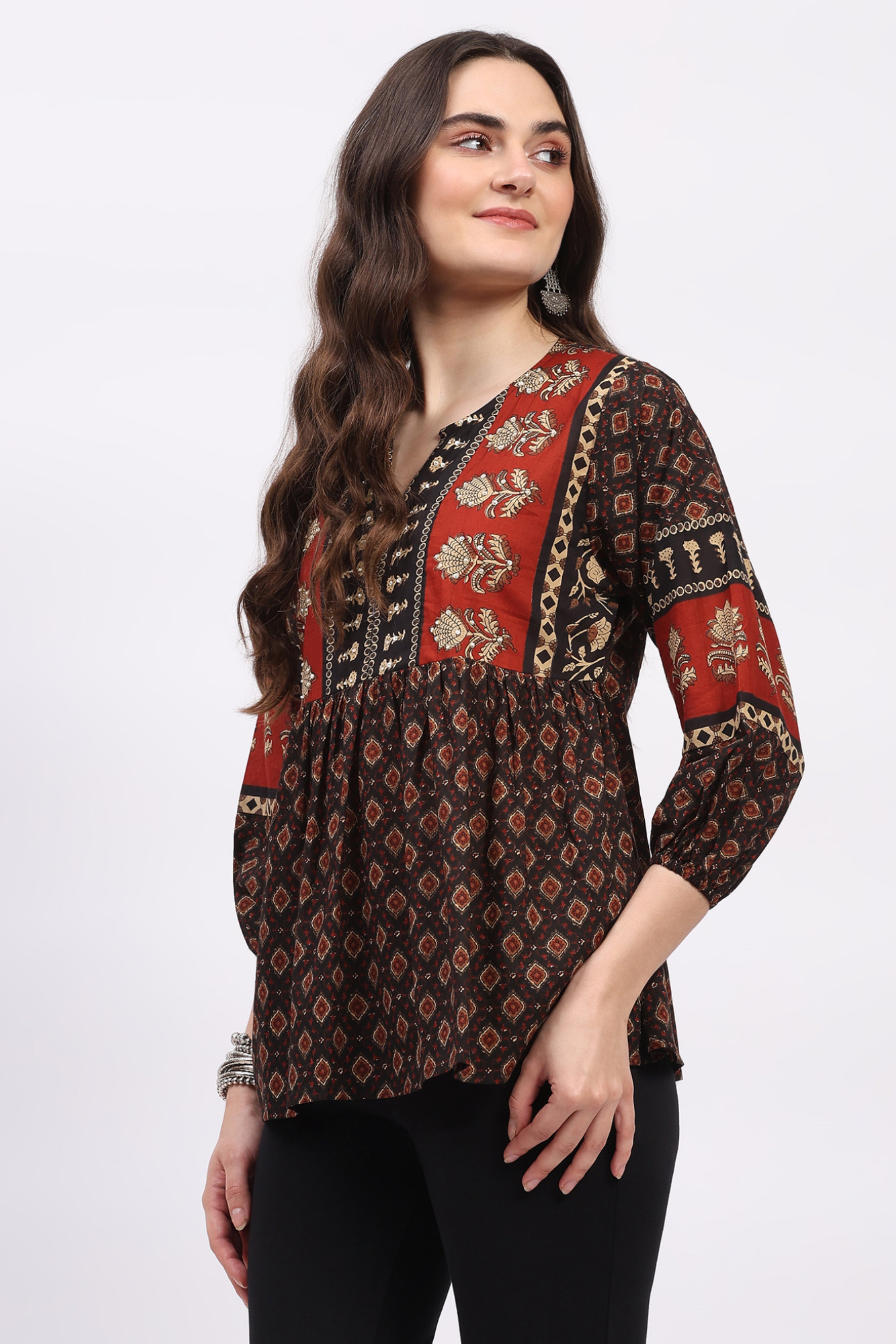 Black Ethnic Motif Cotton Tunic