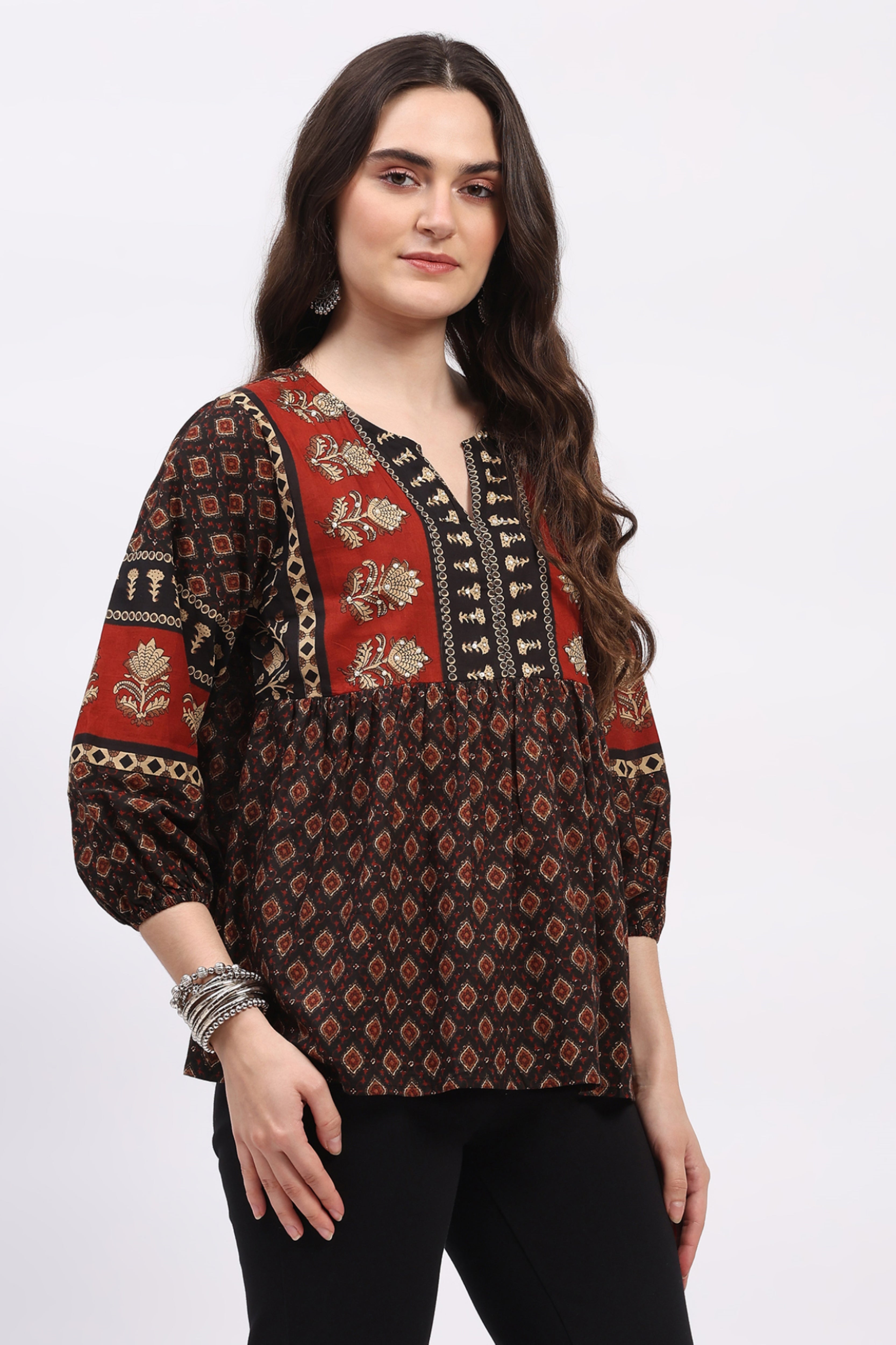 Black Ethnic Motif Cotton Tunic