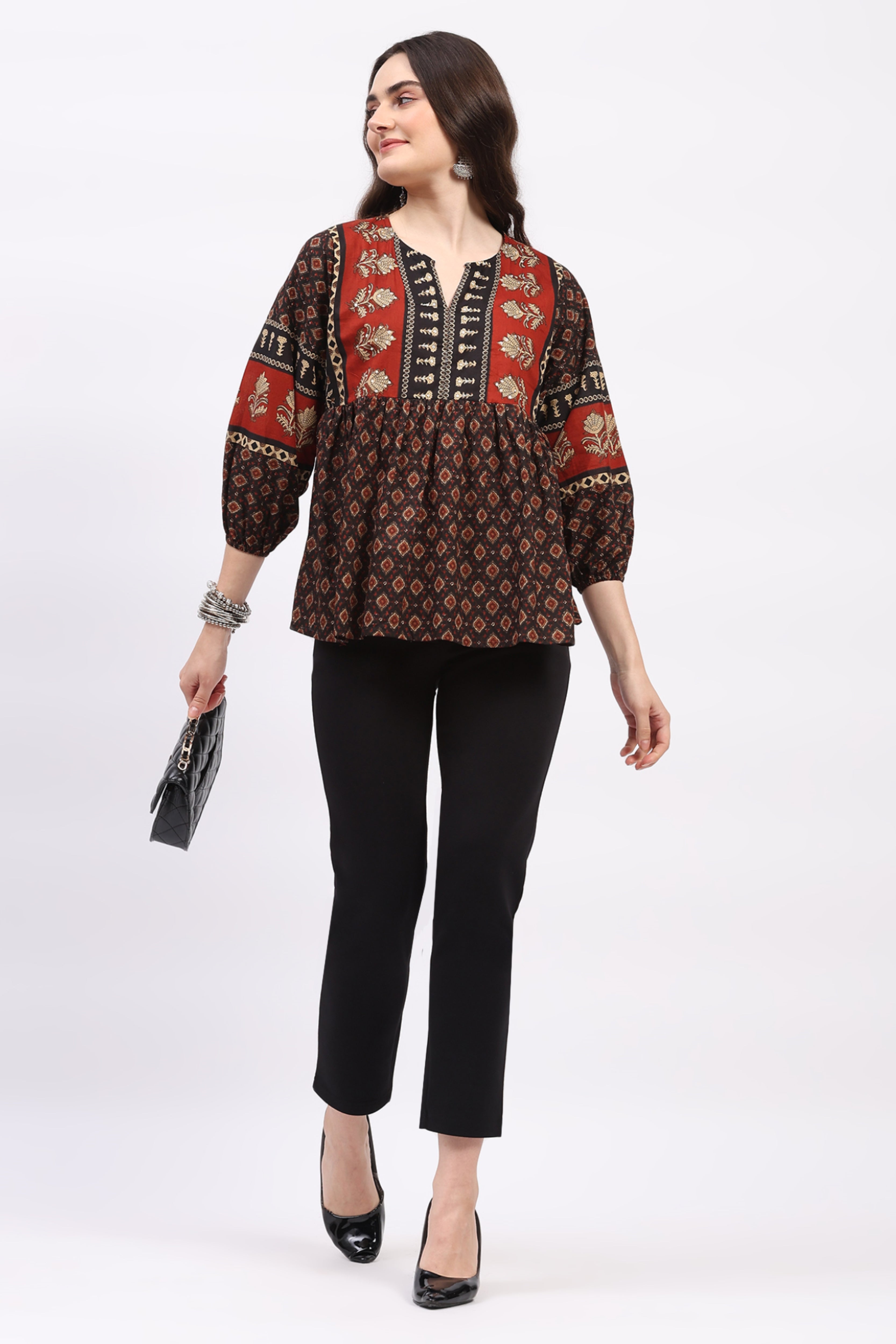 Black Ethnic Motif Cotton Tunic