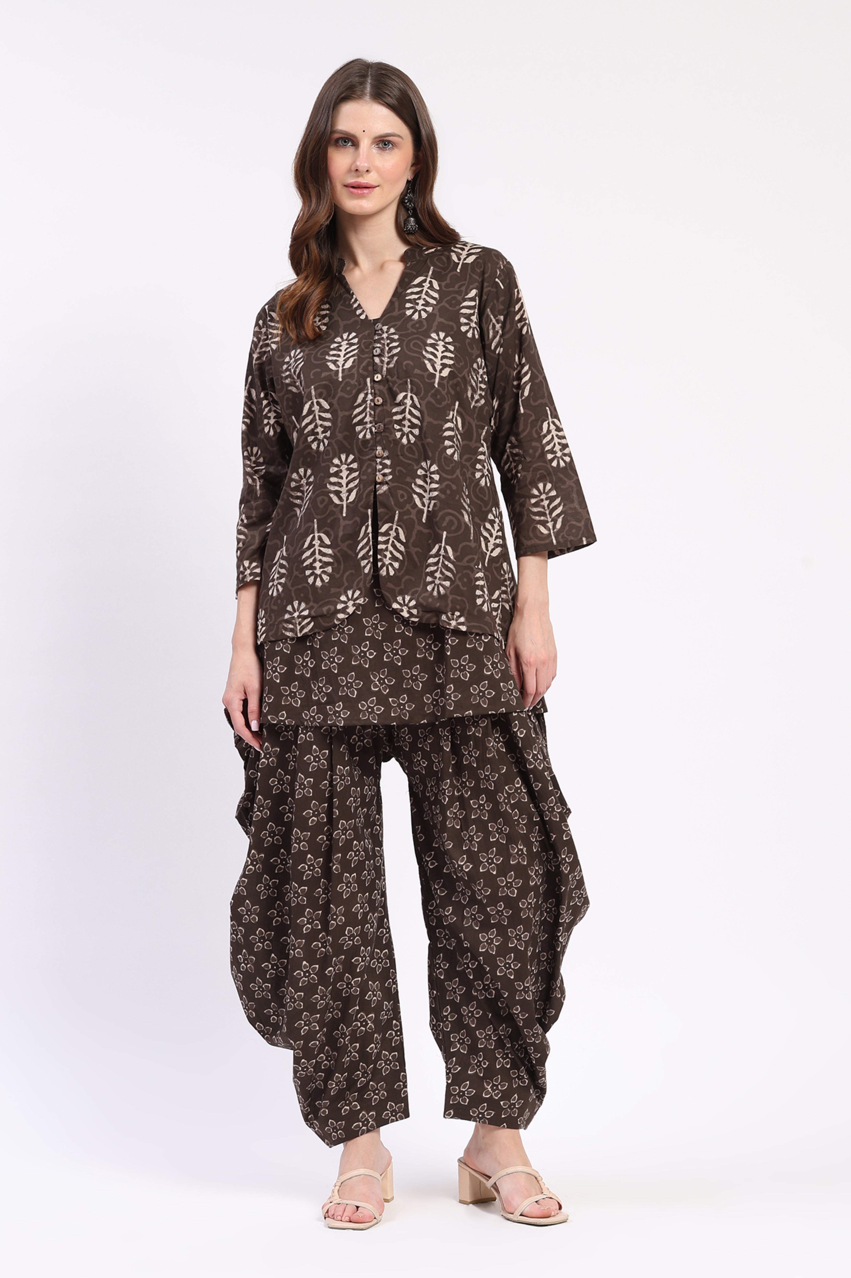Layered Brown Tunic & Dhoti Co-ord Set