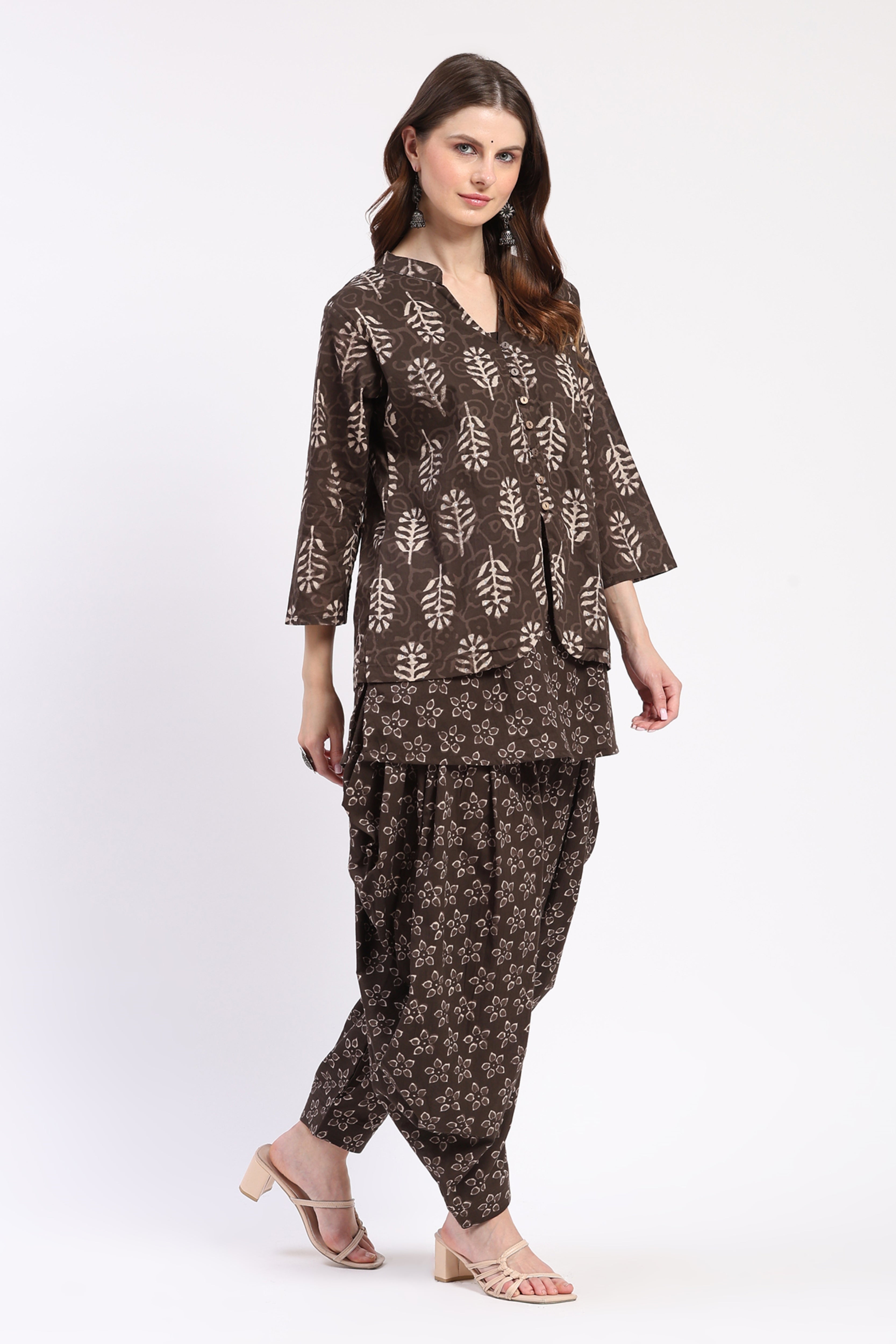 Layered Brown Tunic & Dhoti Co-ord Set