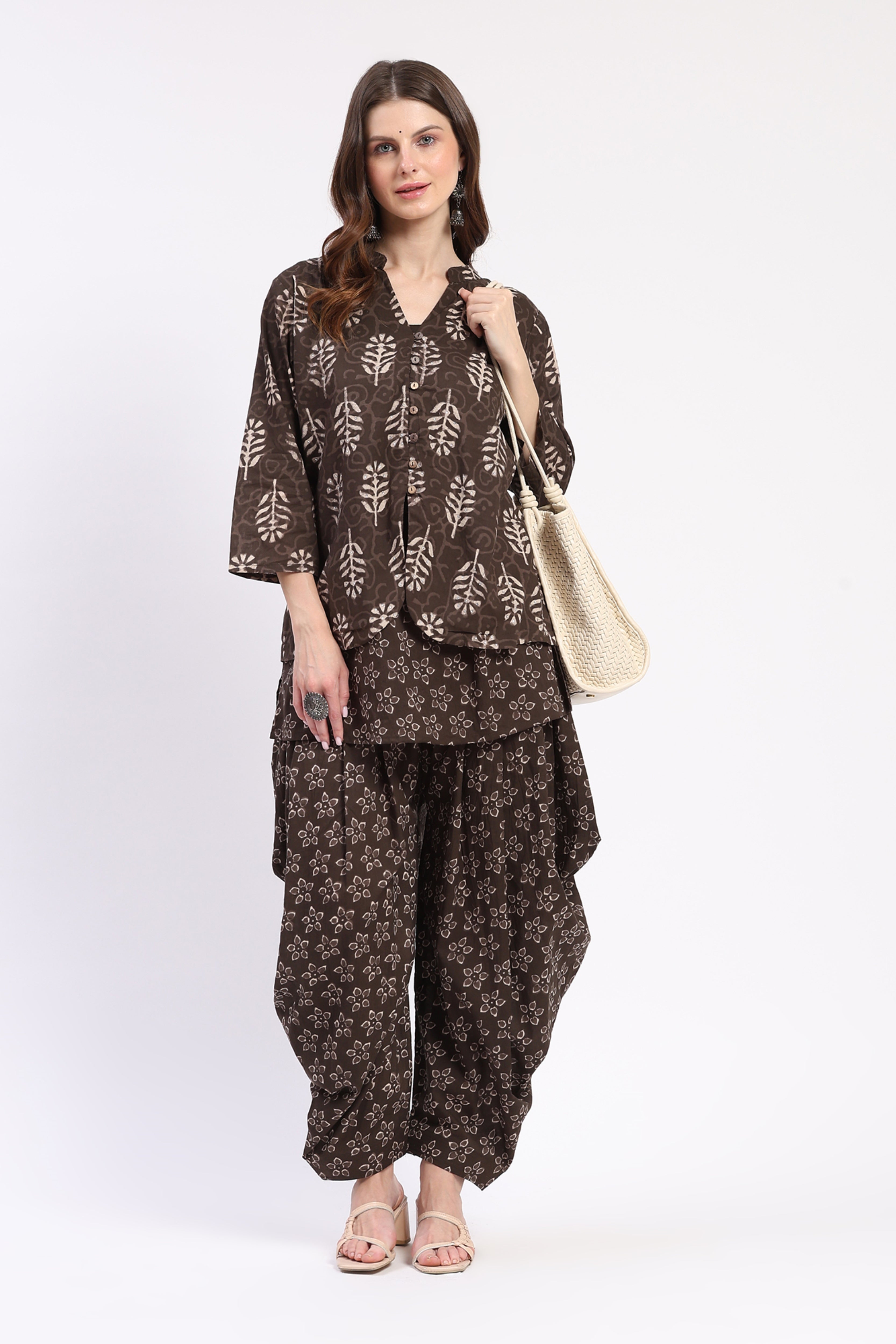 Layered Brown Tunic & Dhoti Co-ord Set