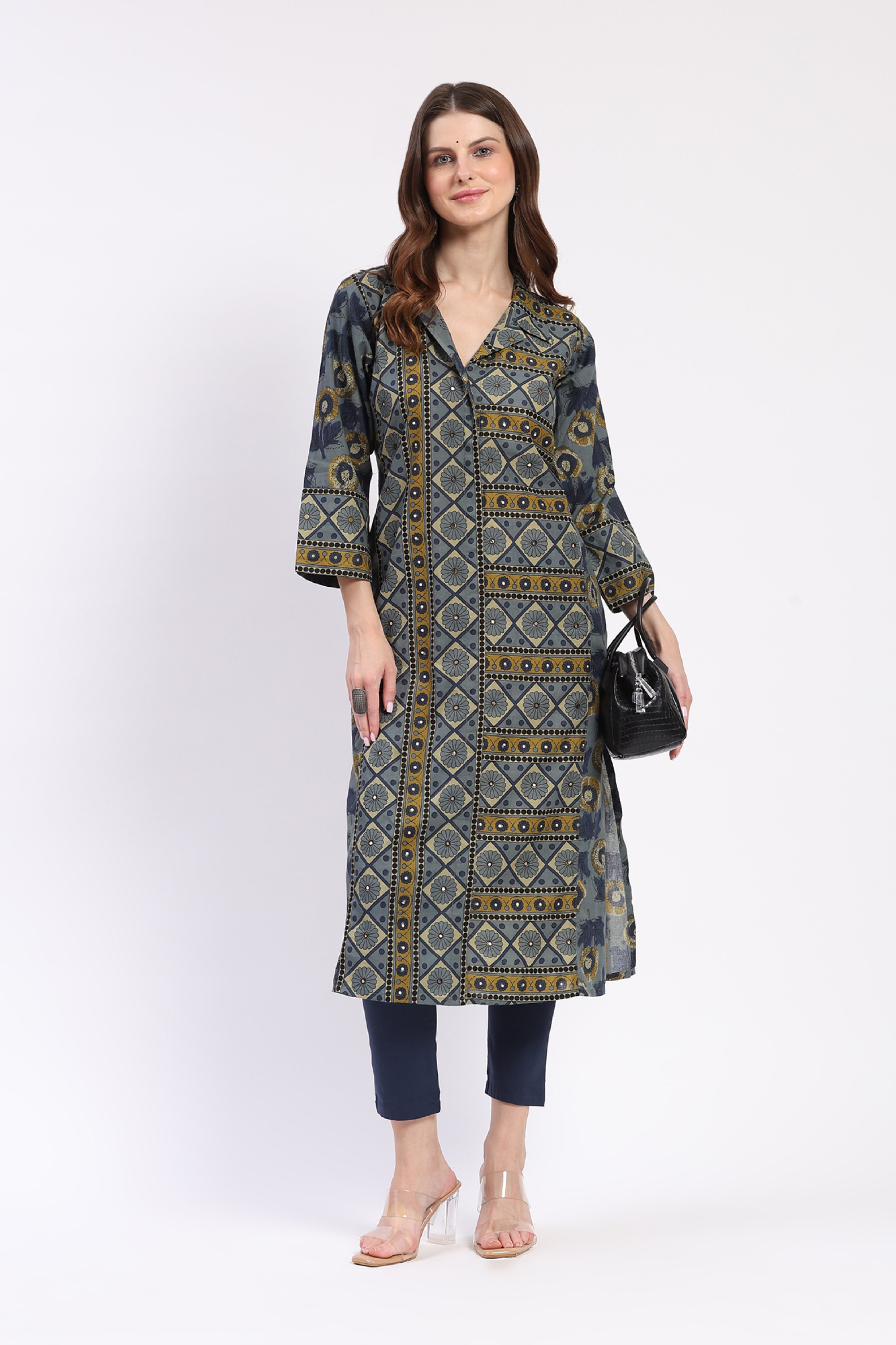 Multi Mirror Work Cotton Kurta