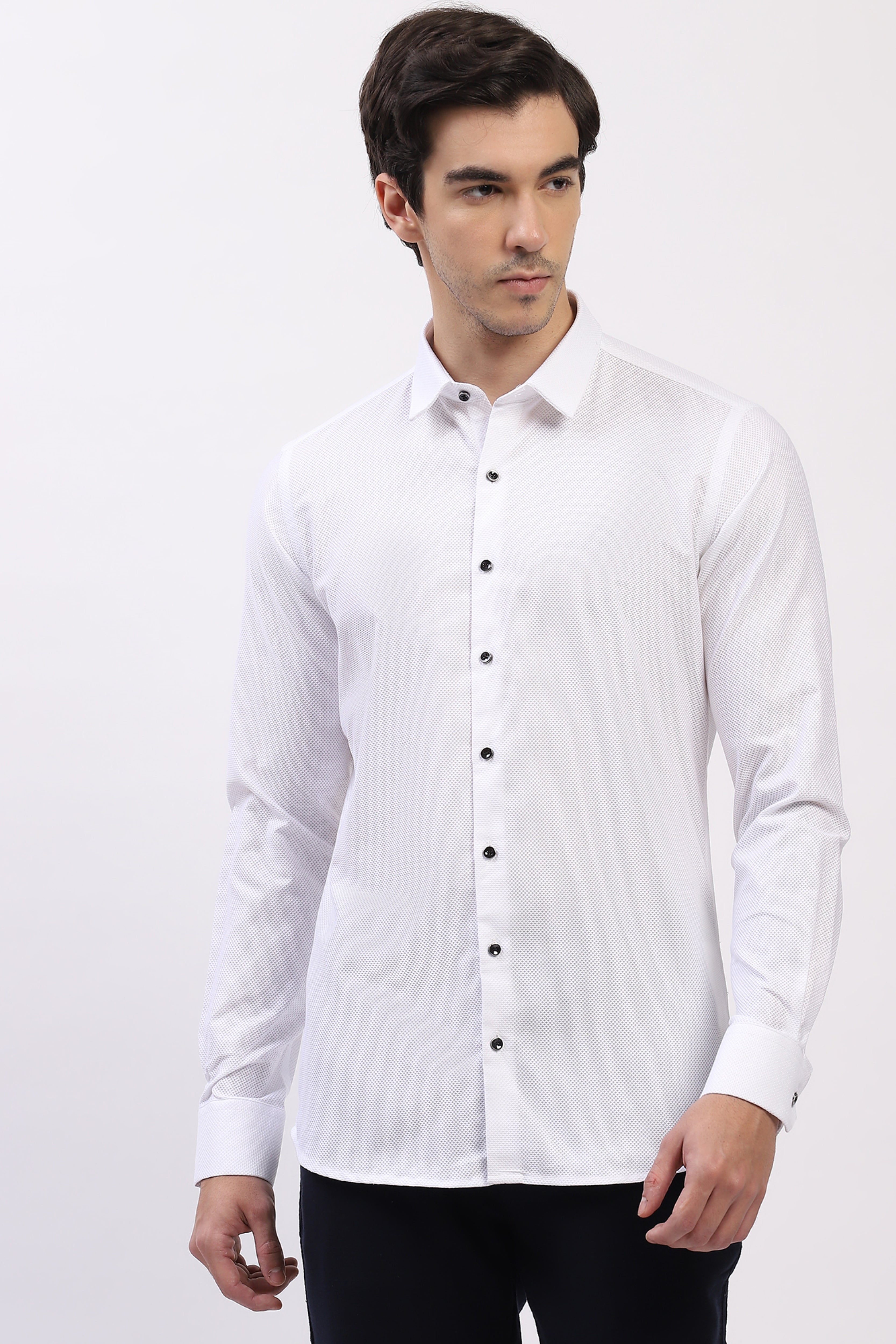 Classic White Self Design Shirt