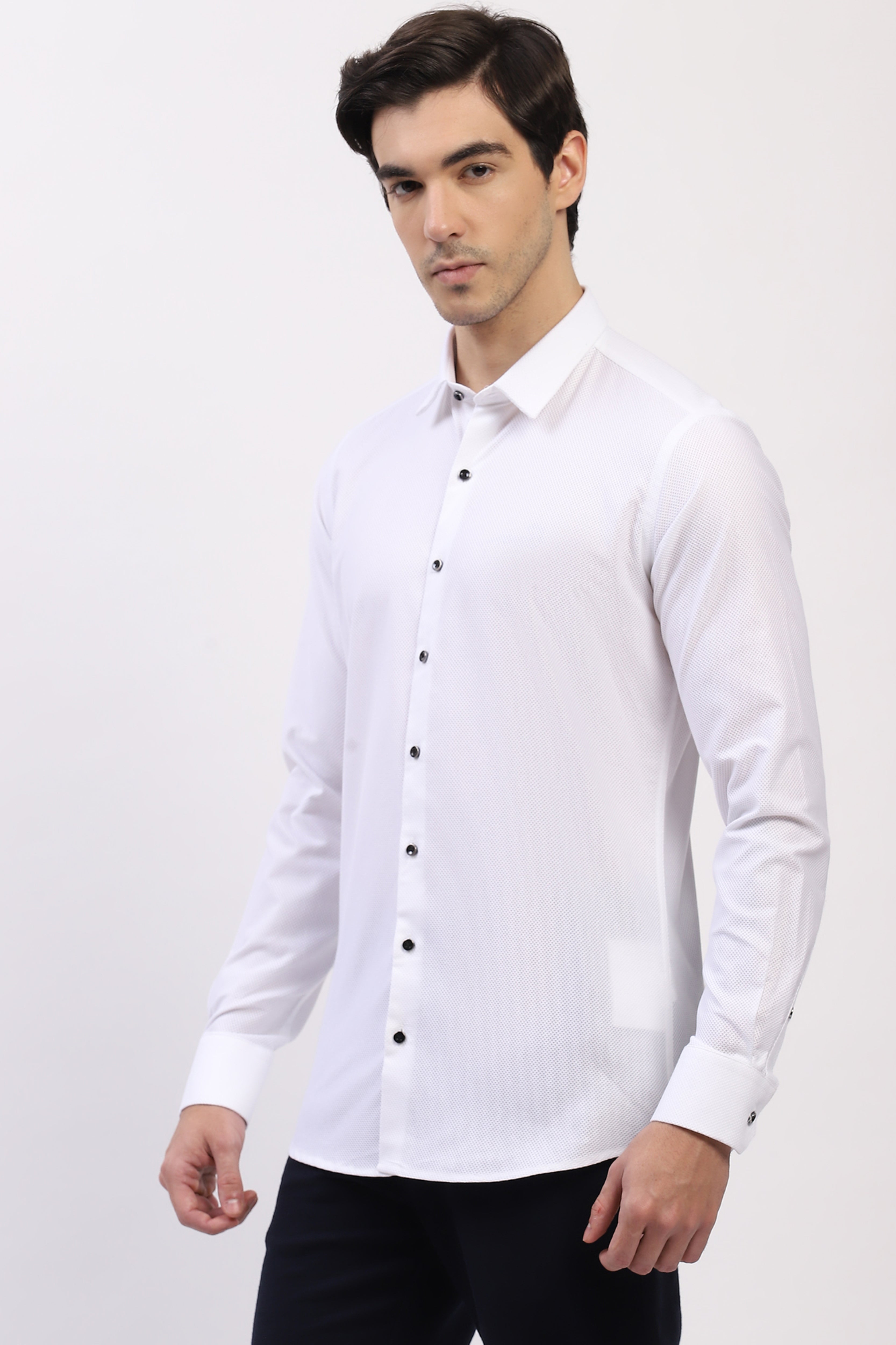 Classic White Self Design Shirt