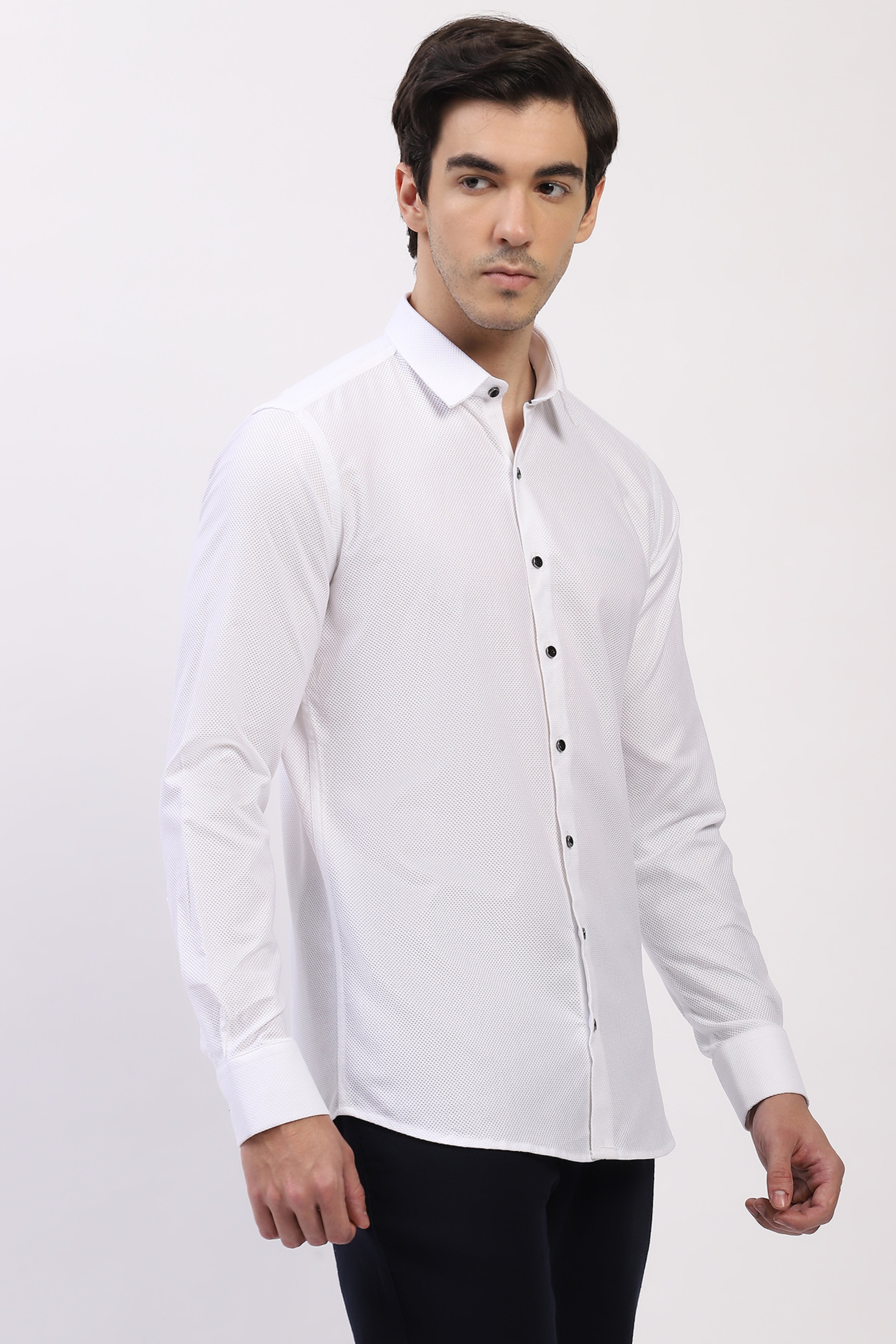 Classic White Self Design Shirt