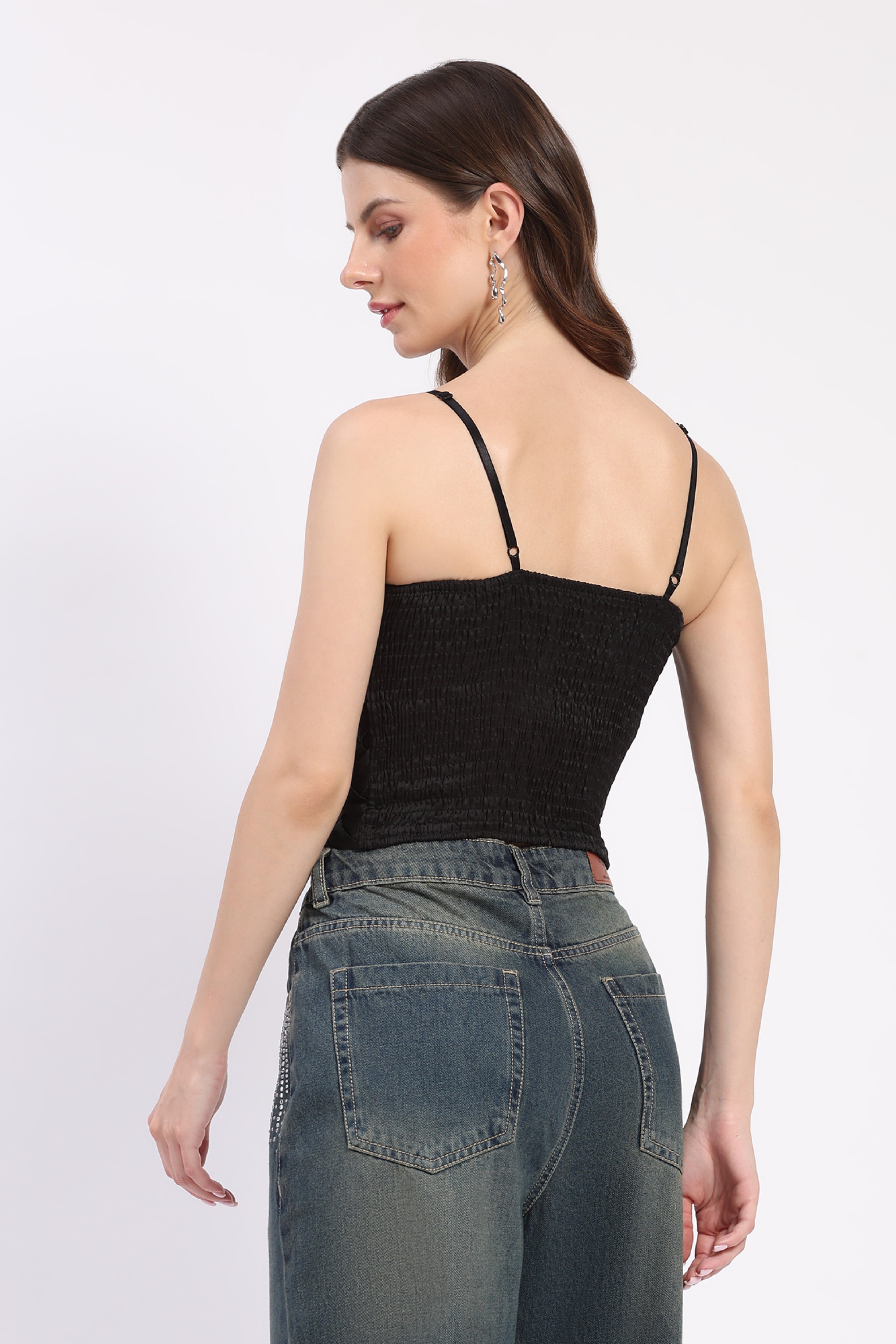 Black Satin Bralette Top