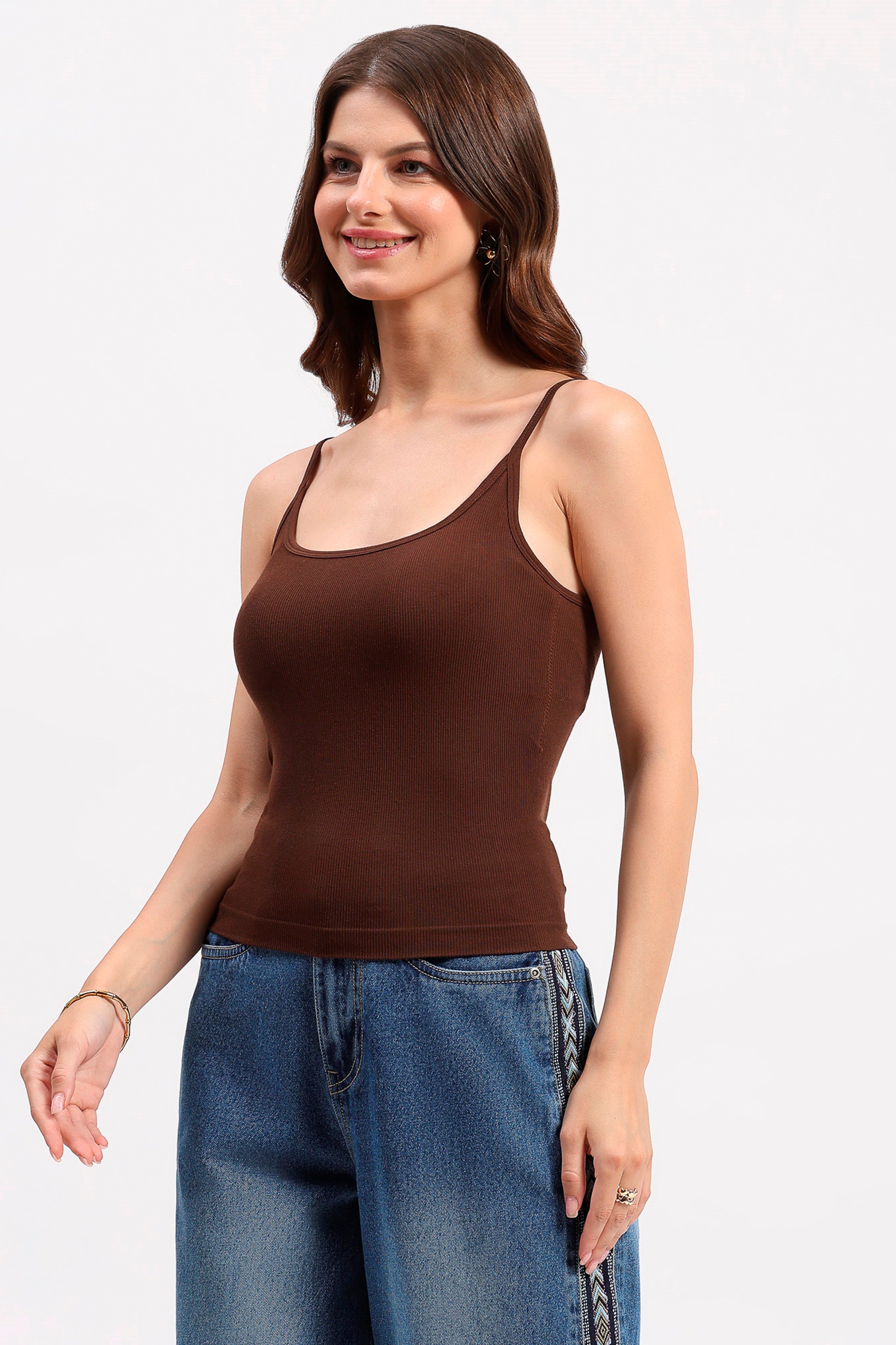 Coffee Brown Ribbed Camisole Top