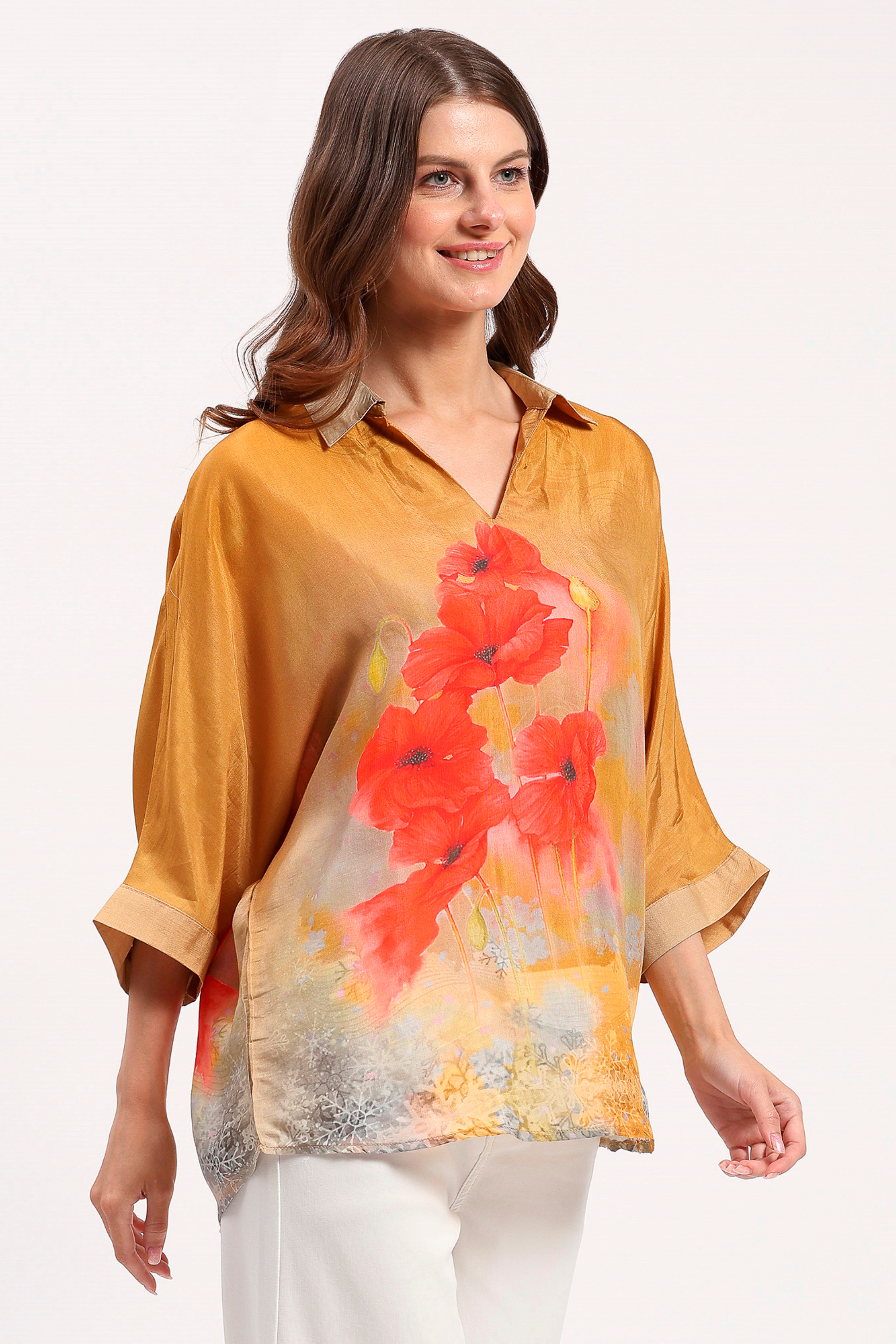 Mustard Floral Viscose Top