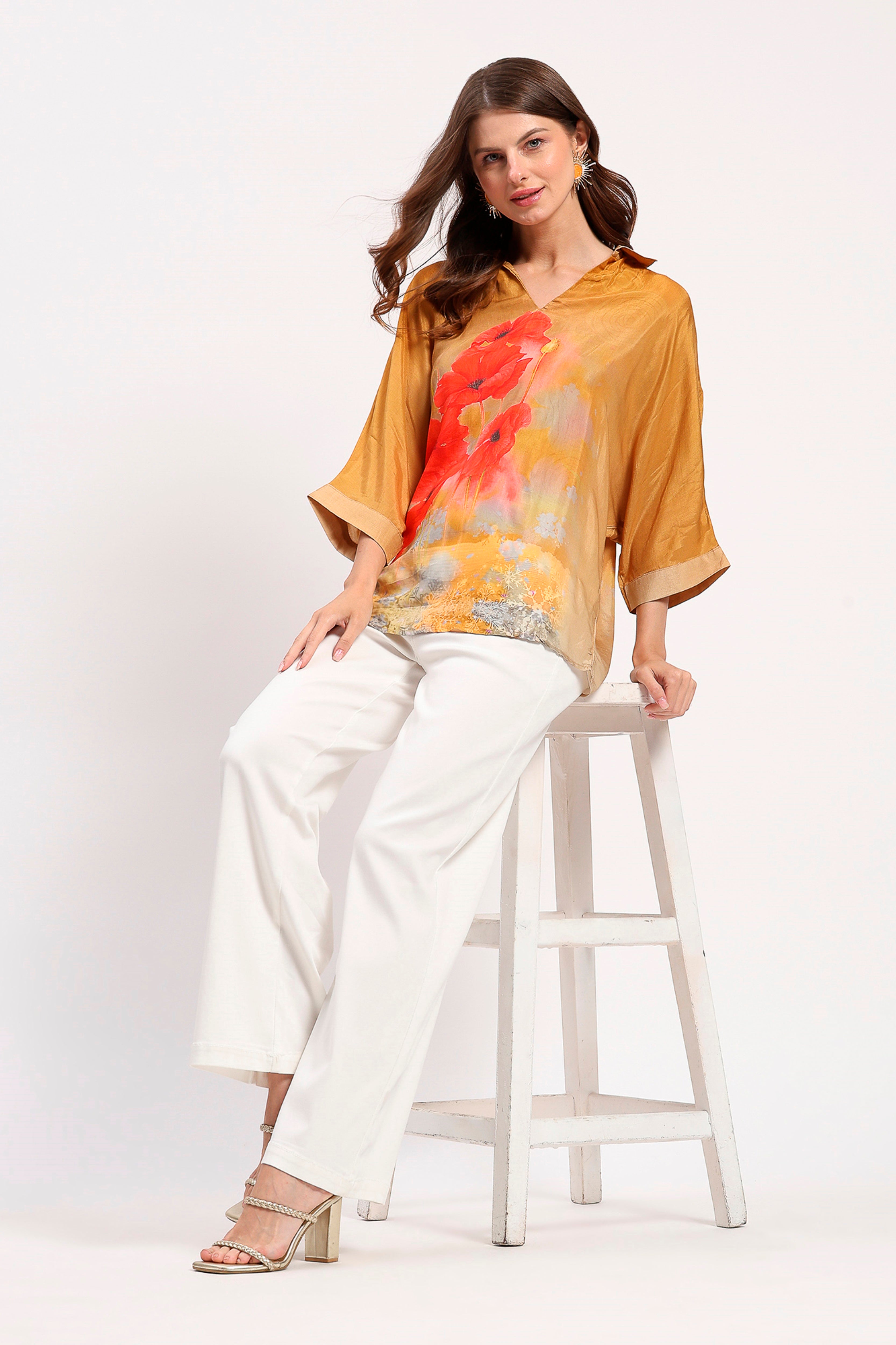 Mustard Floral Viscose Top