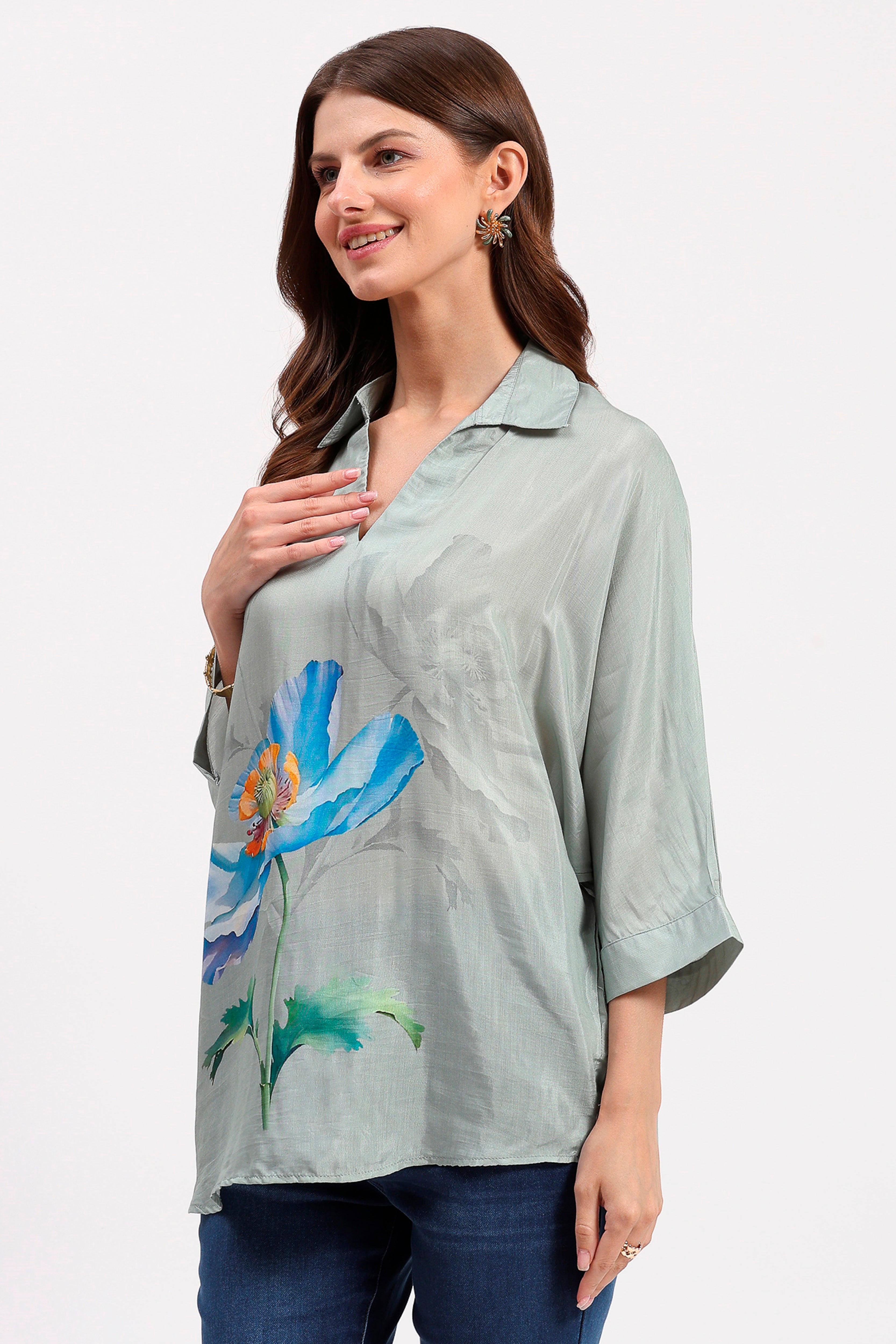 Sage Green Floral Viscose Top