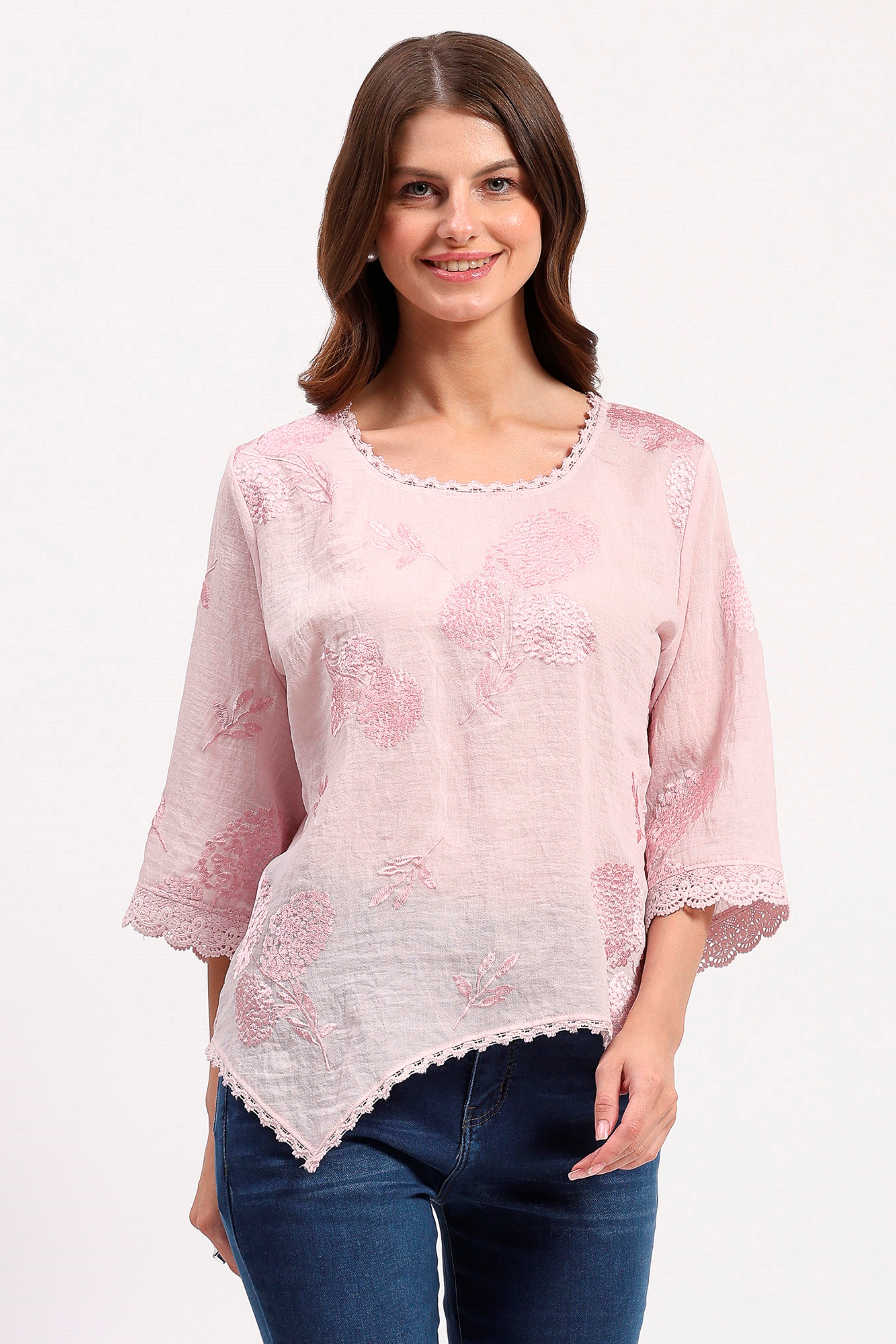 Pink Embroidered Blouson Top