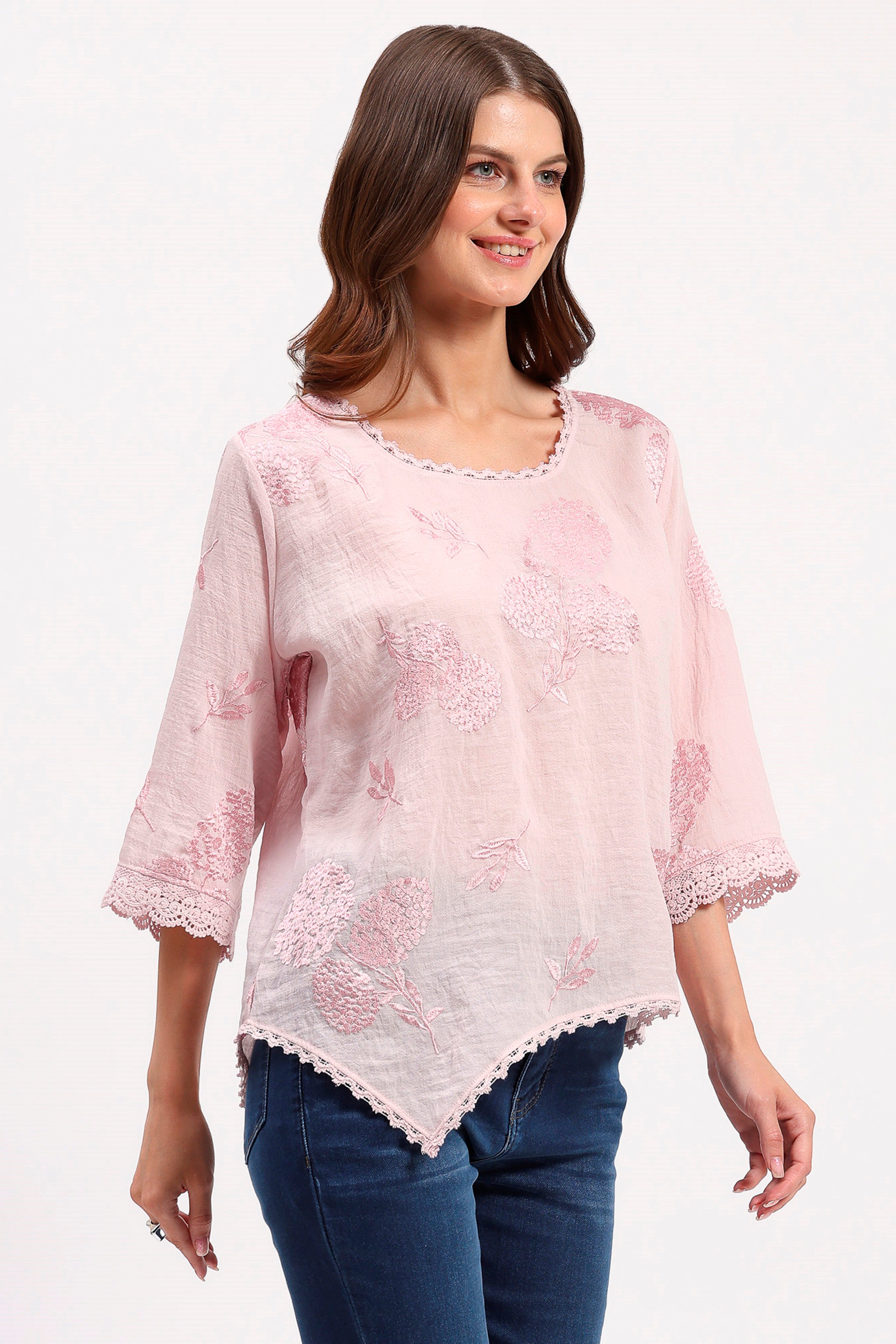 Pink Embroidered Blouson Top