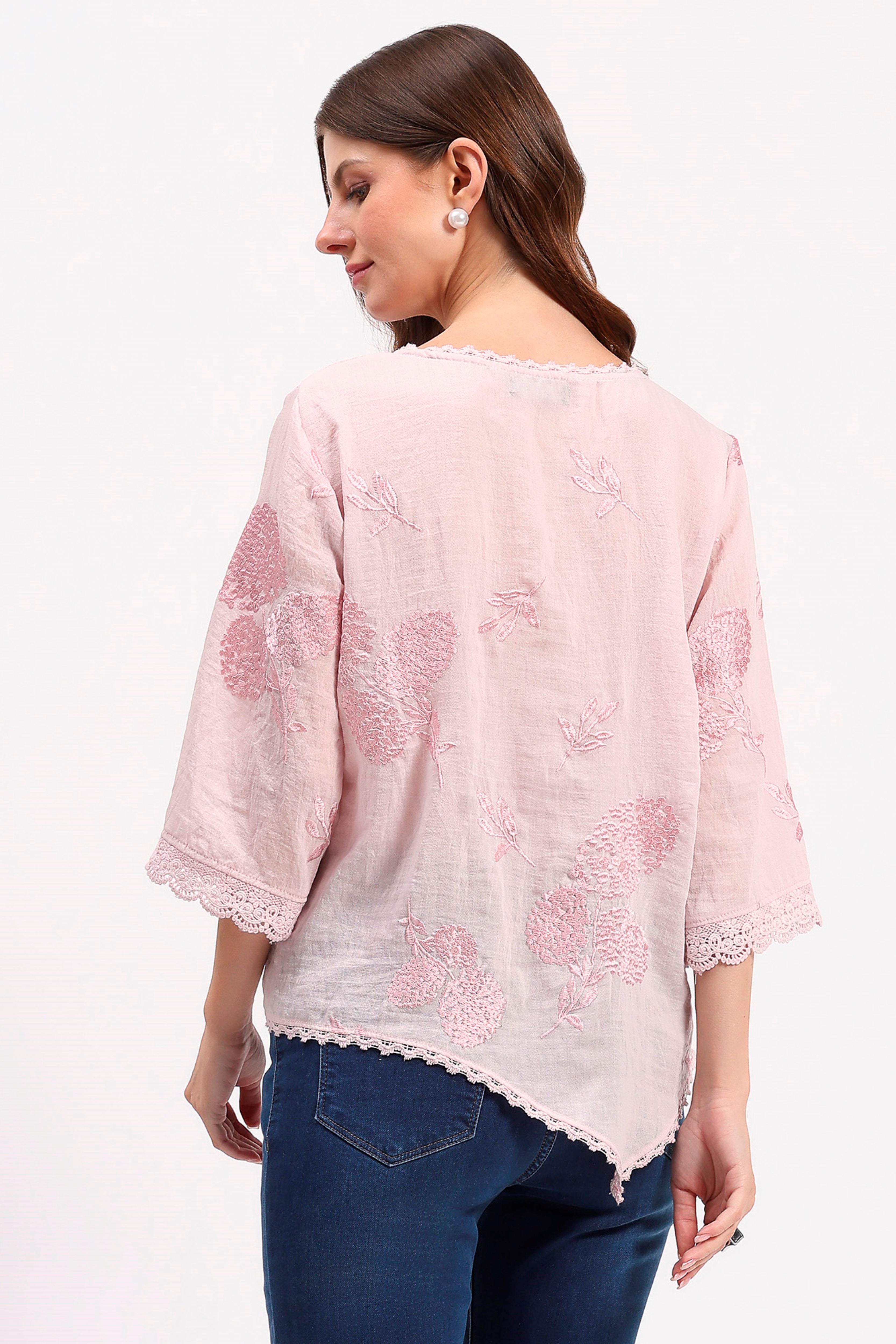 Pink Embroidered Blouson Top