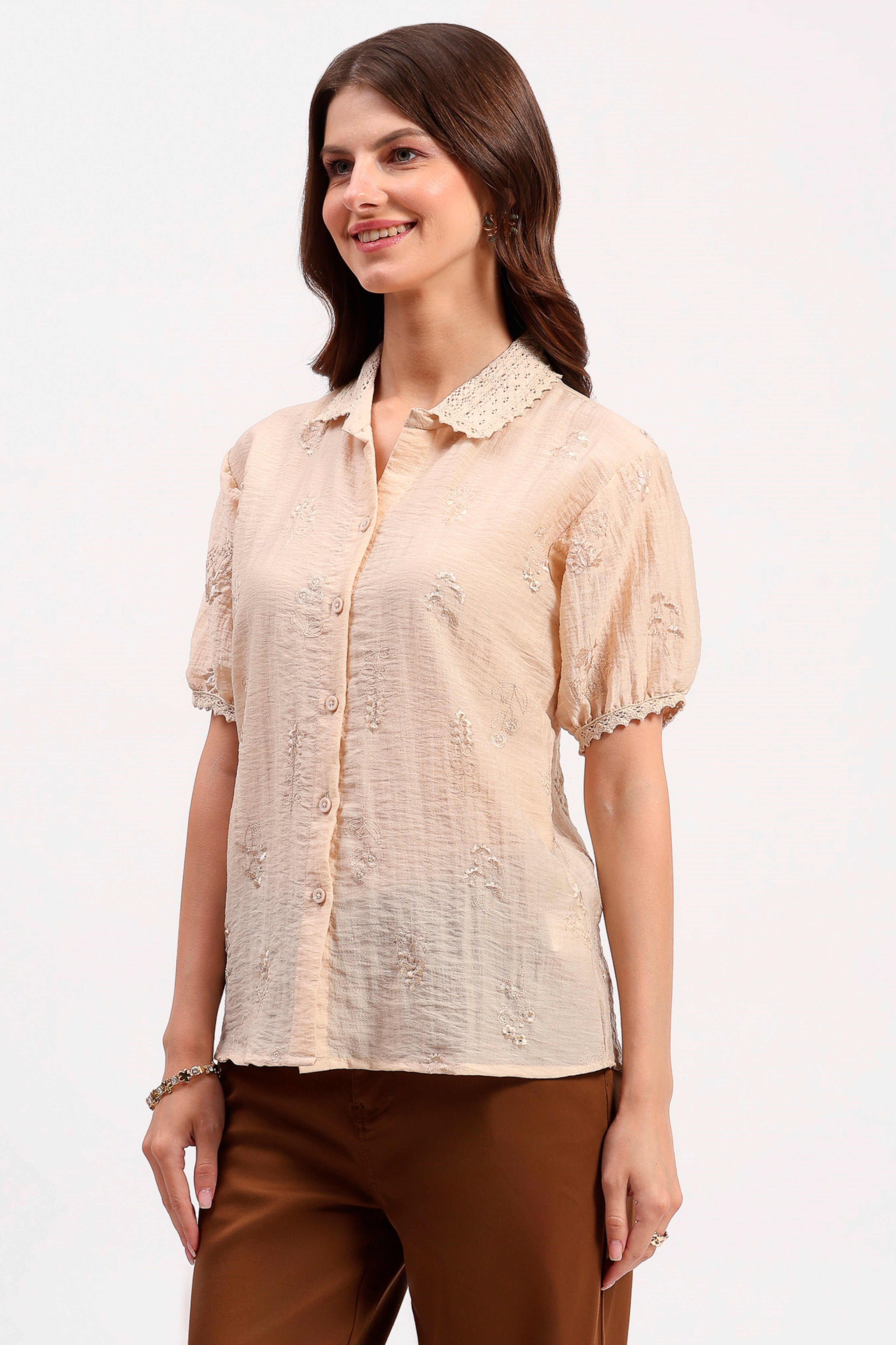 Beige Embroidered Shirt