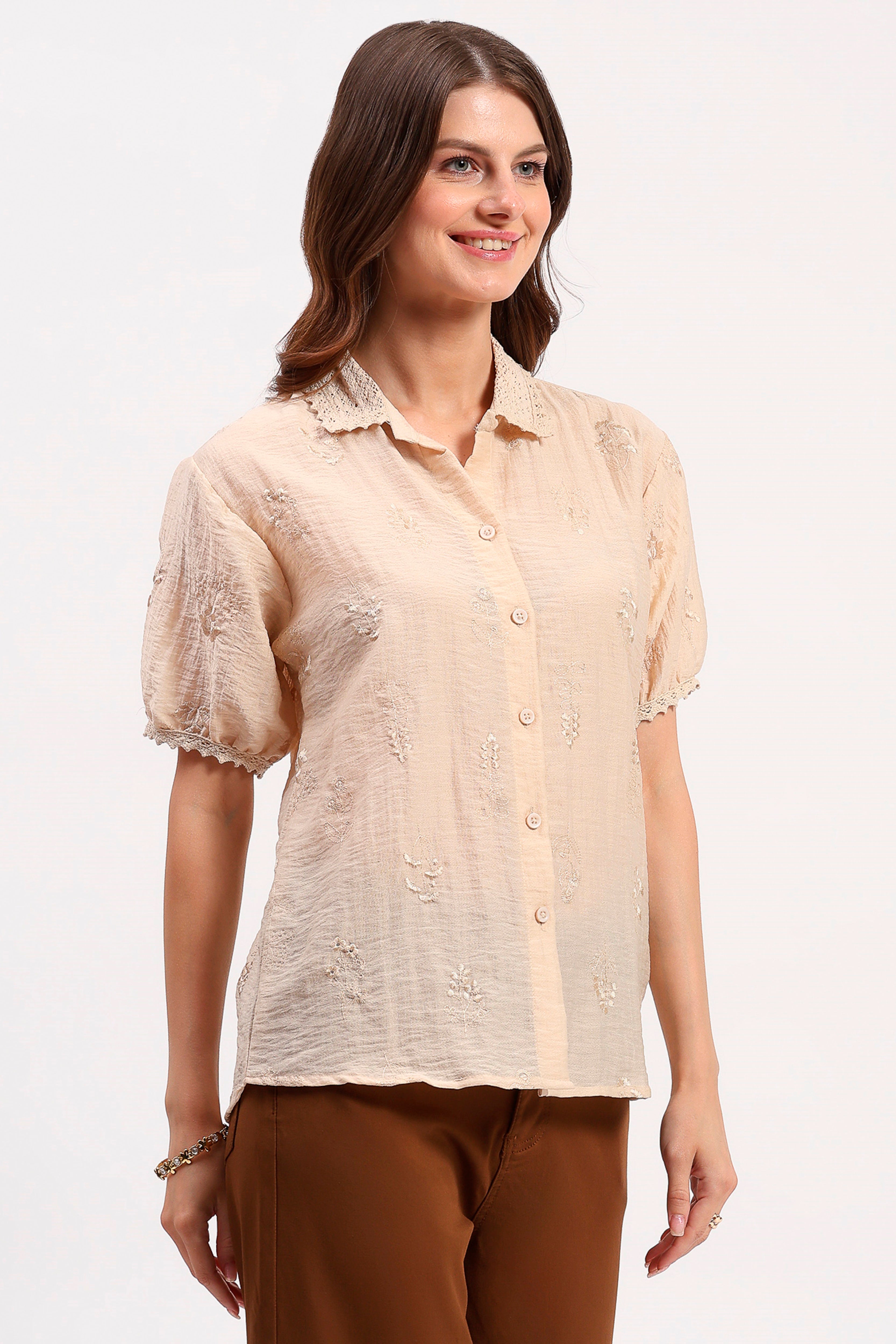 Beige Embroidered Shirt