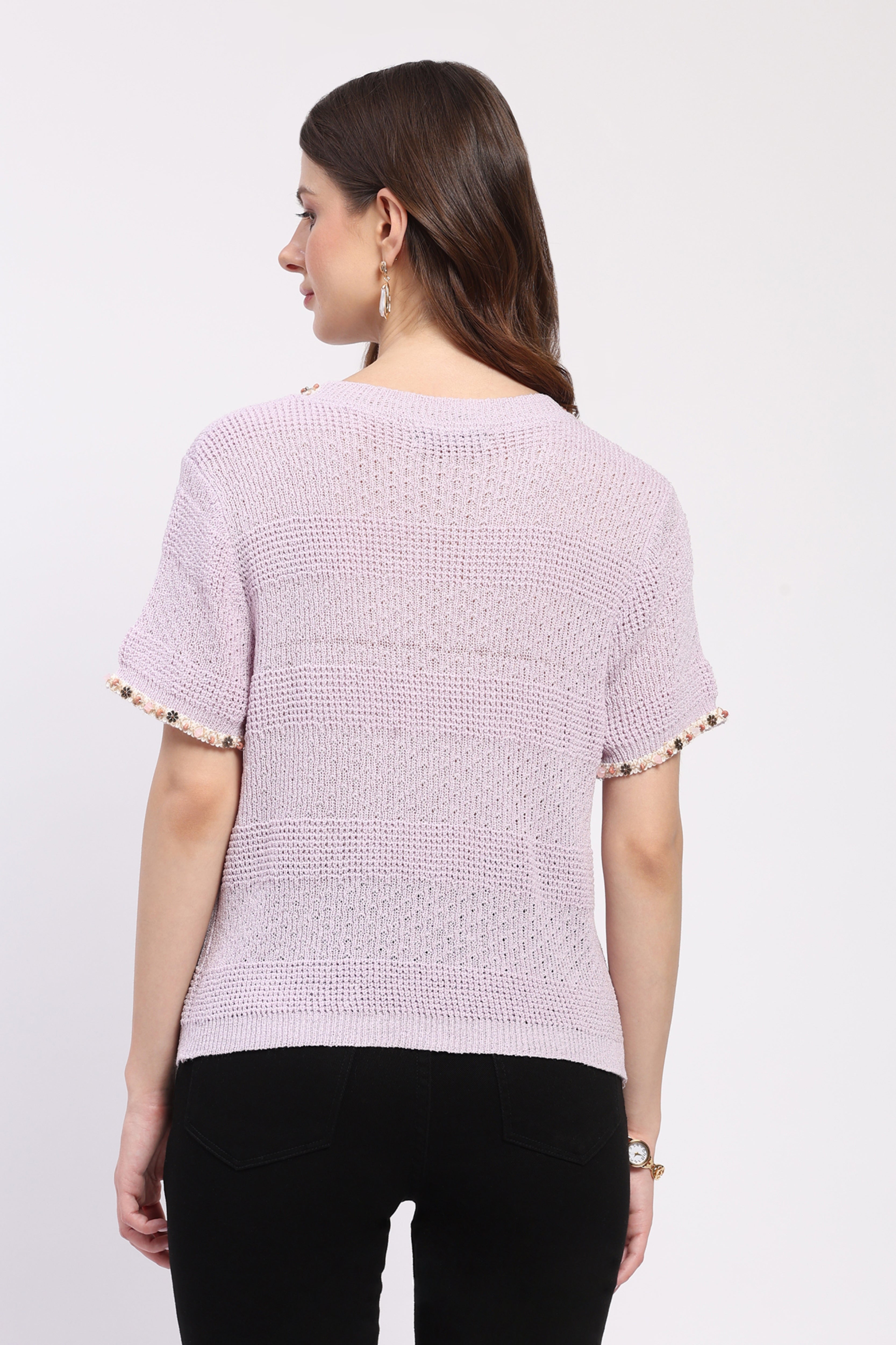 Lavender Embellished Self-Design Top
