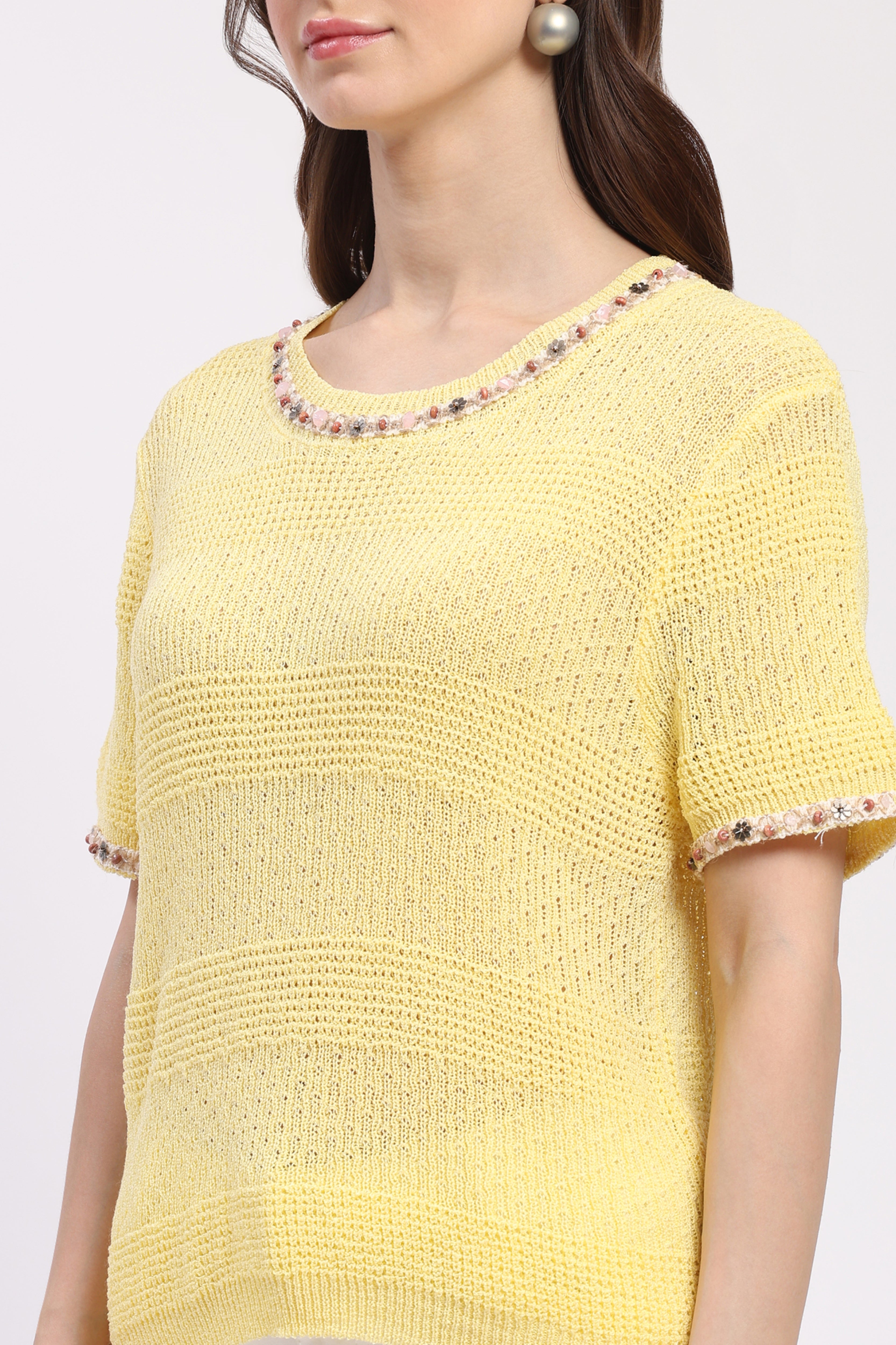 Yellow Embellished Self-Design Top