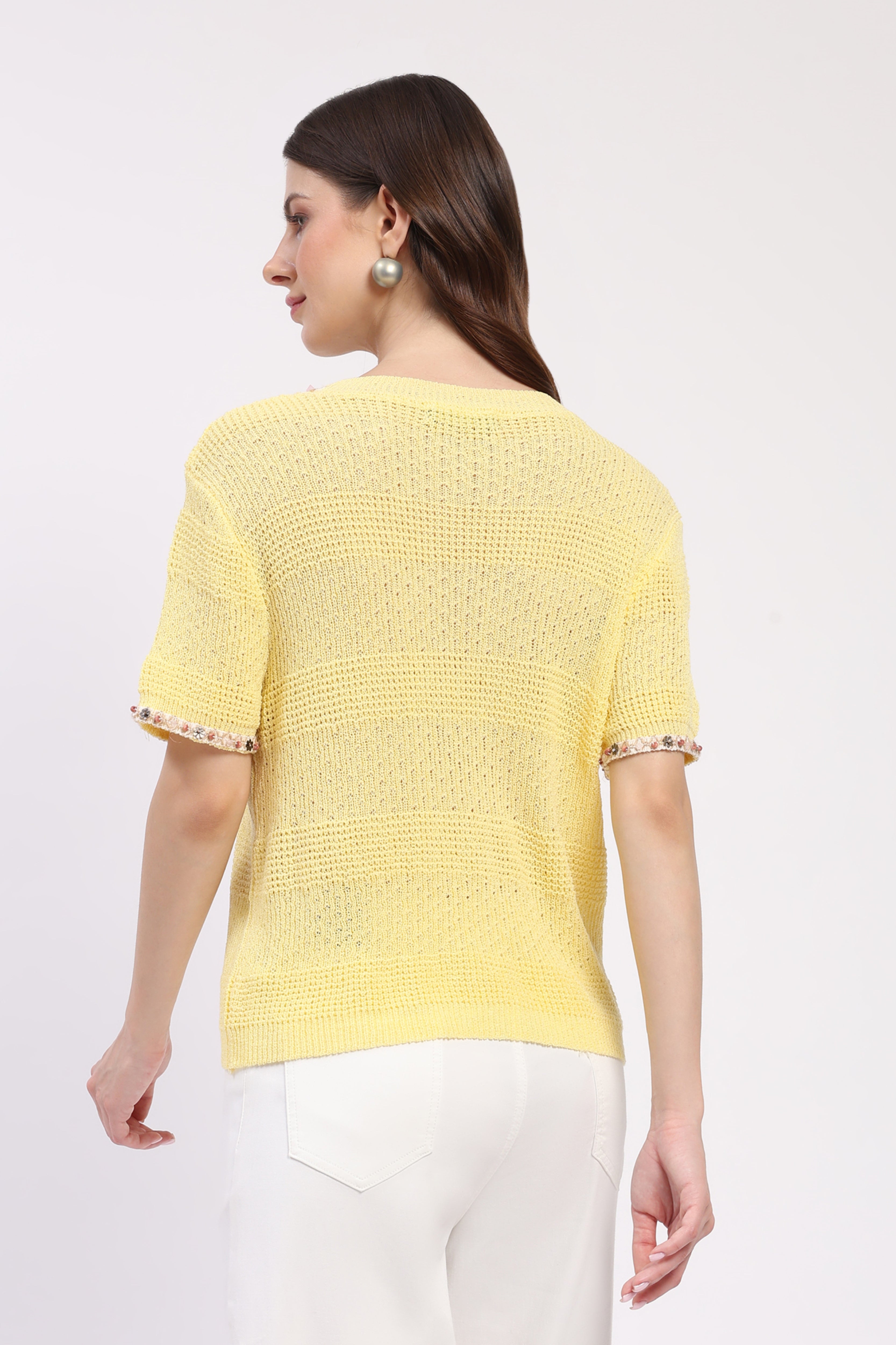 Yellow Embellished Self-Design Top